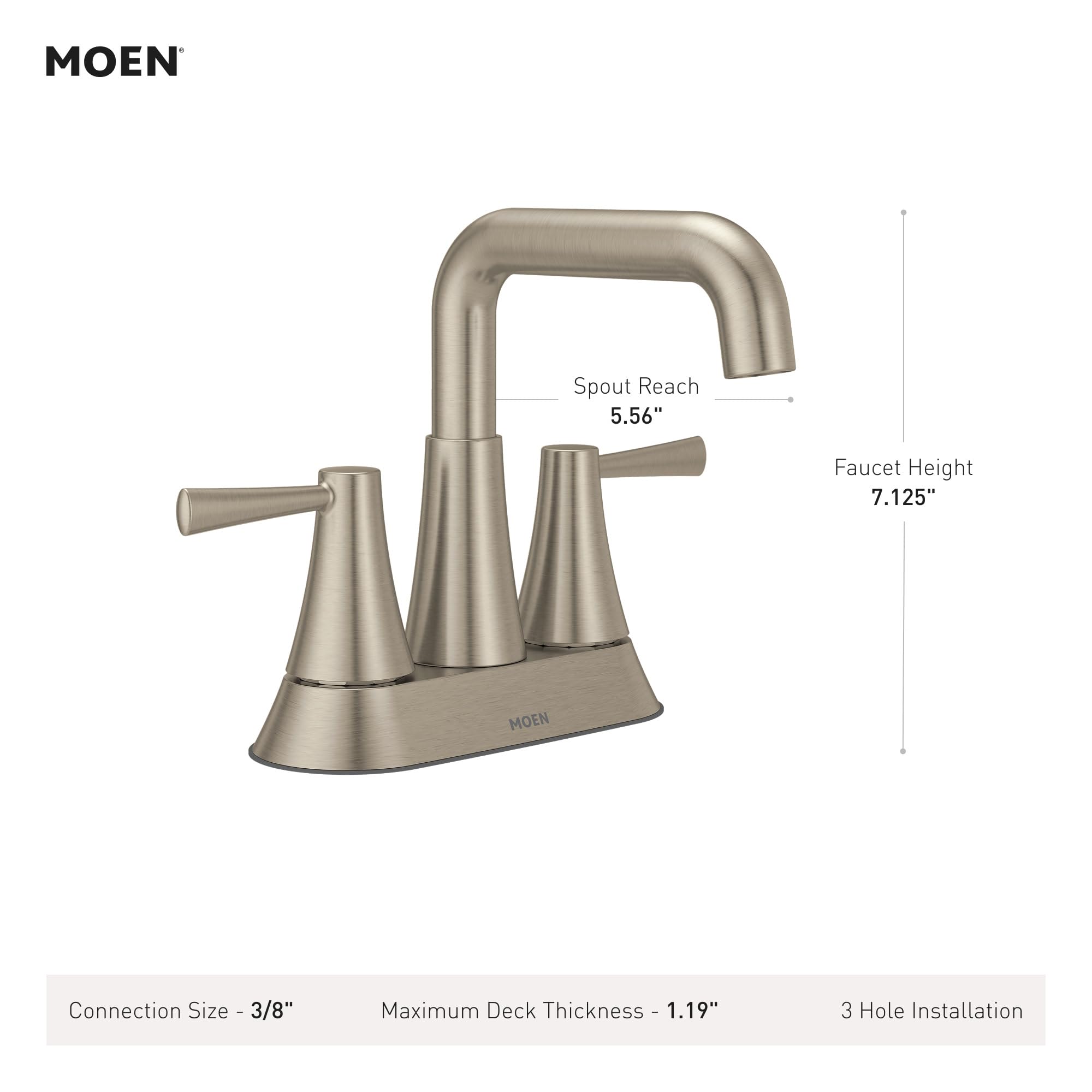 MOEN Ronan 84025SRN Two-Handle 4 in. Centerset Bathroom Faucet in Spot Resist Brushed Nickel