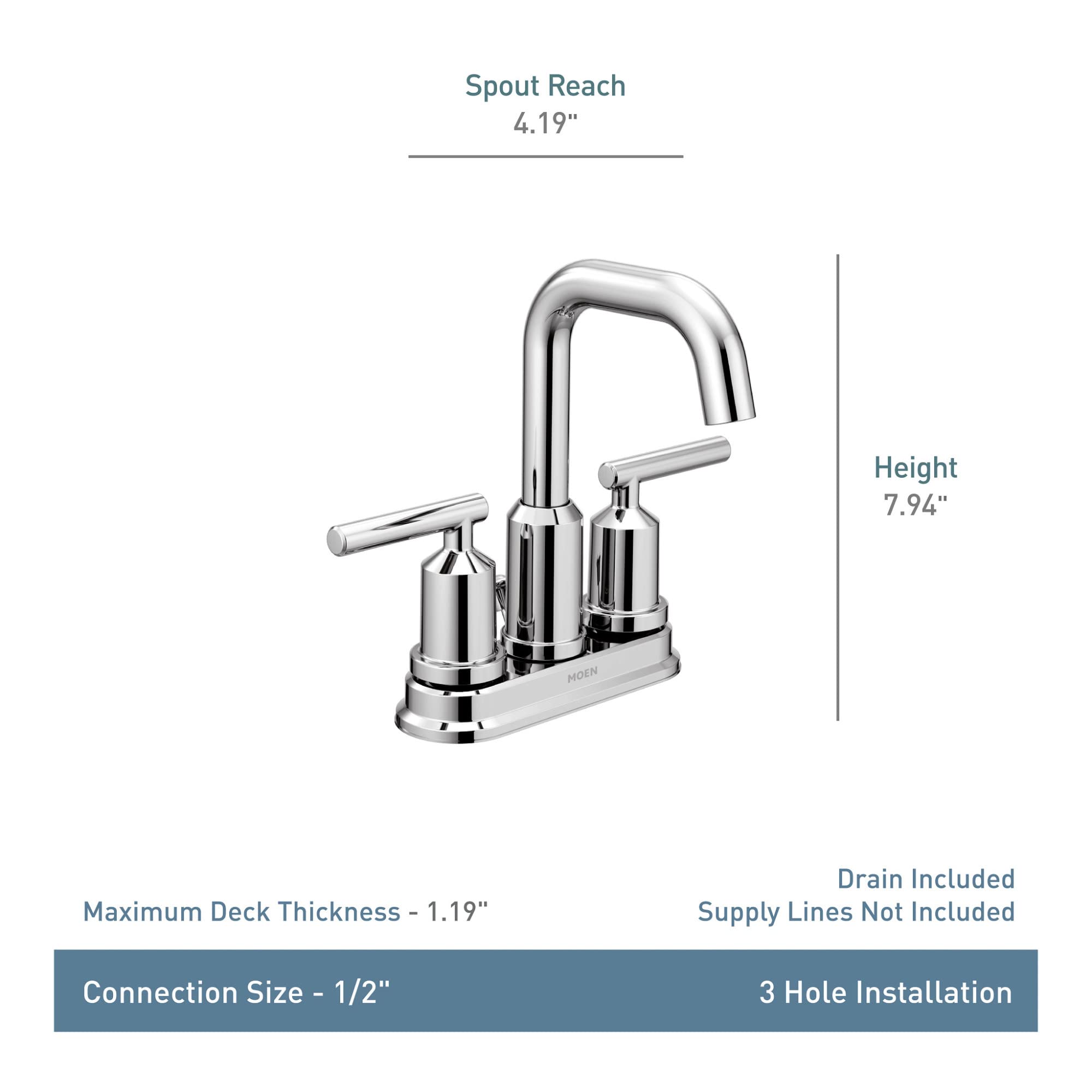 Moen WS84228 Two-Handle High Arc Bathroom Faucet, Chrome