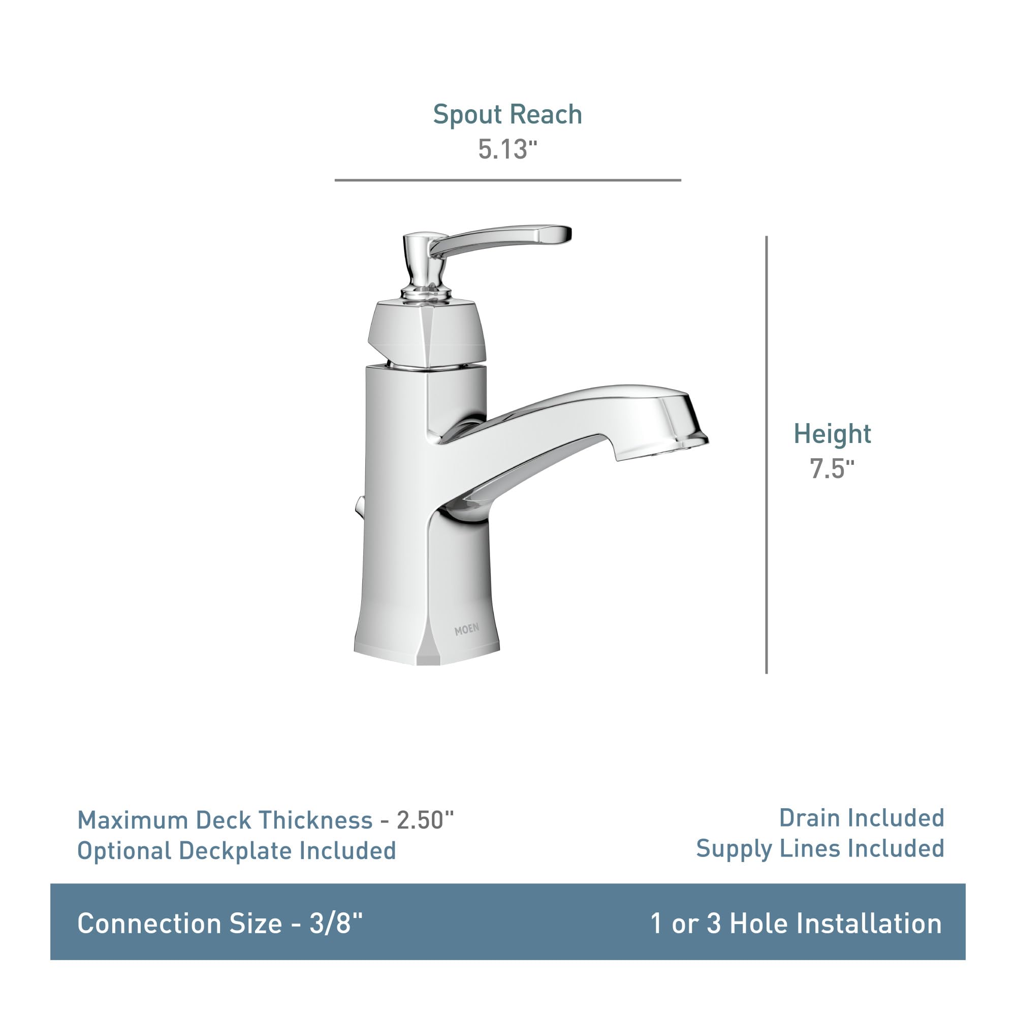 MOEN Conway WS84923SRN One-Handle Single Hole Bathroom Sink Faucet in Spot Resist Brushed Nickel