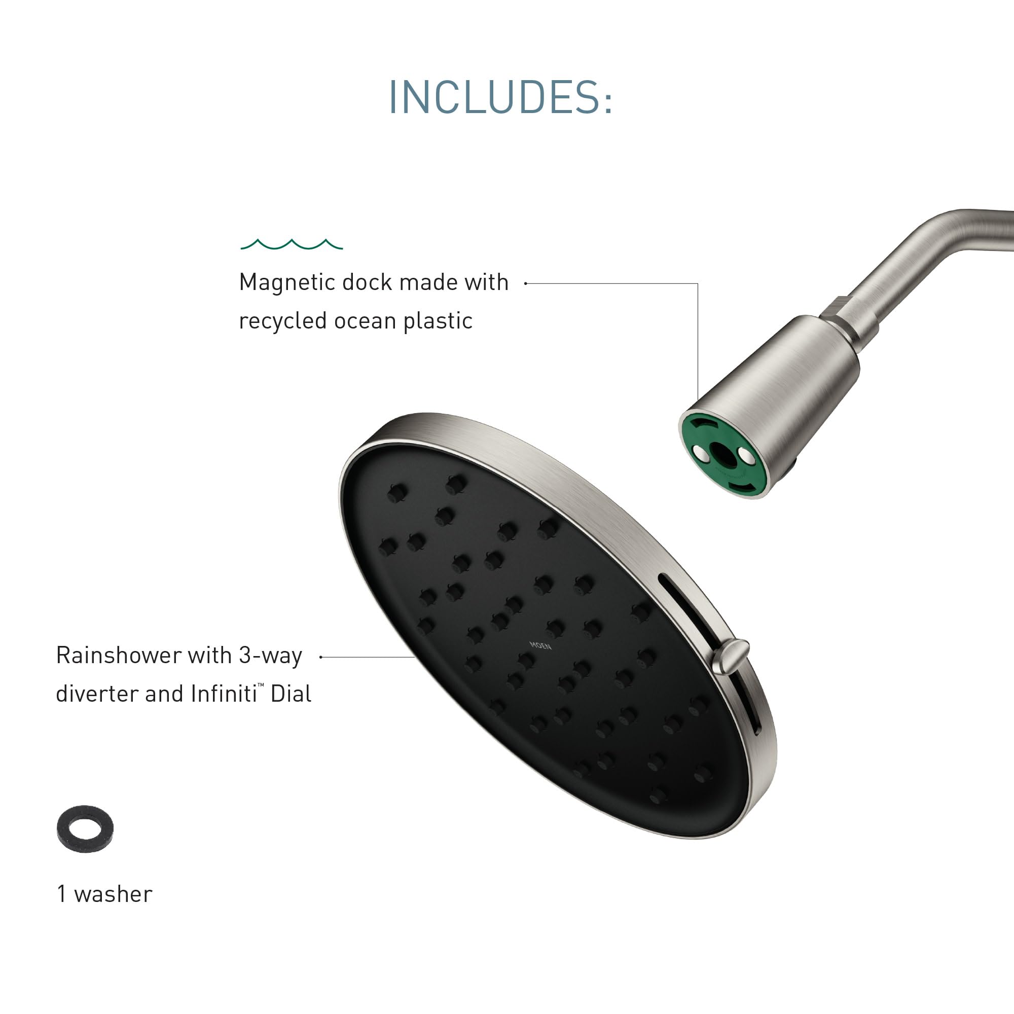 Moen Verso 9-Inch Round Rain Shower Head with Infiniti Dial and Magnetix Docking, Adjustable High-Pressure Rainfall Shower, Spot Resist Brushed Nickel, 220R2SRN
