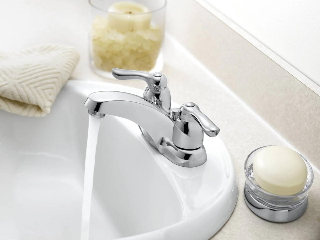 MOEN 8917 Double Handle Centerset Bathroom Faucet in Chrome (Drain Included)