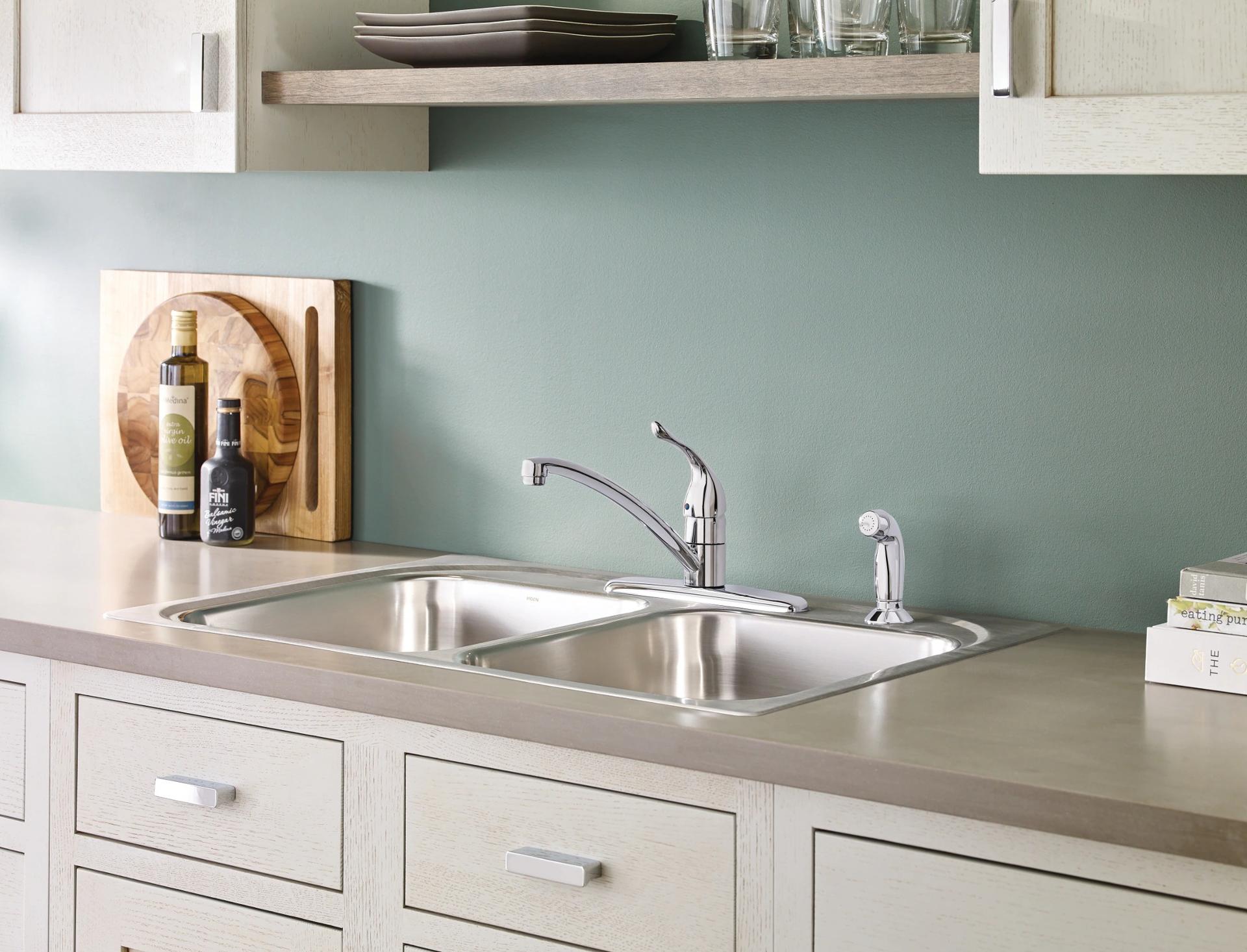 MOEN Chateau 67430 Single-Handle Fixed Kitchen Faucet with Side Sprayer in Chrome
