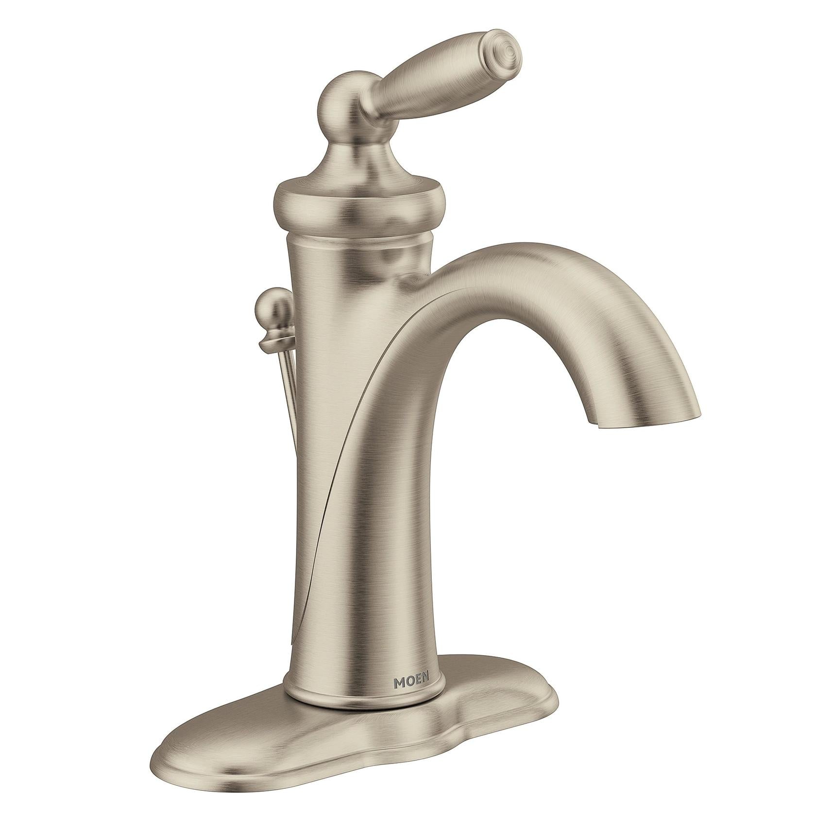 MOEN Brantford 6600BN One-Handle Single-Hole Bathroom Faucet in Brushed Nickel (Drain Included)