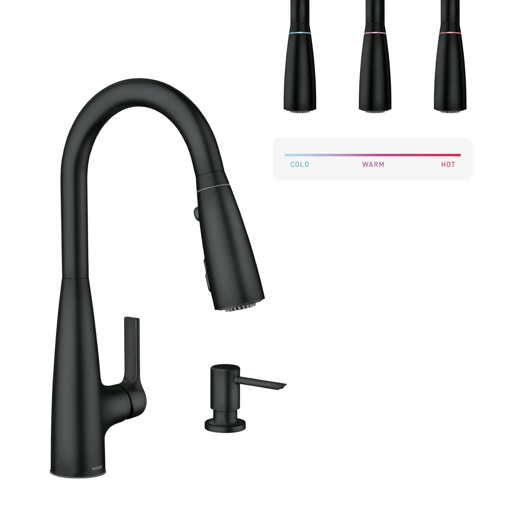 MOEN Haelyn 87627EIBL Pull Down Sprayer Kitchen Faucet ColorCue with 360 Degree Spout Swivel and Power Boost in Matte Black