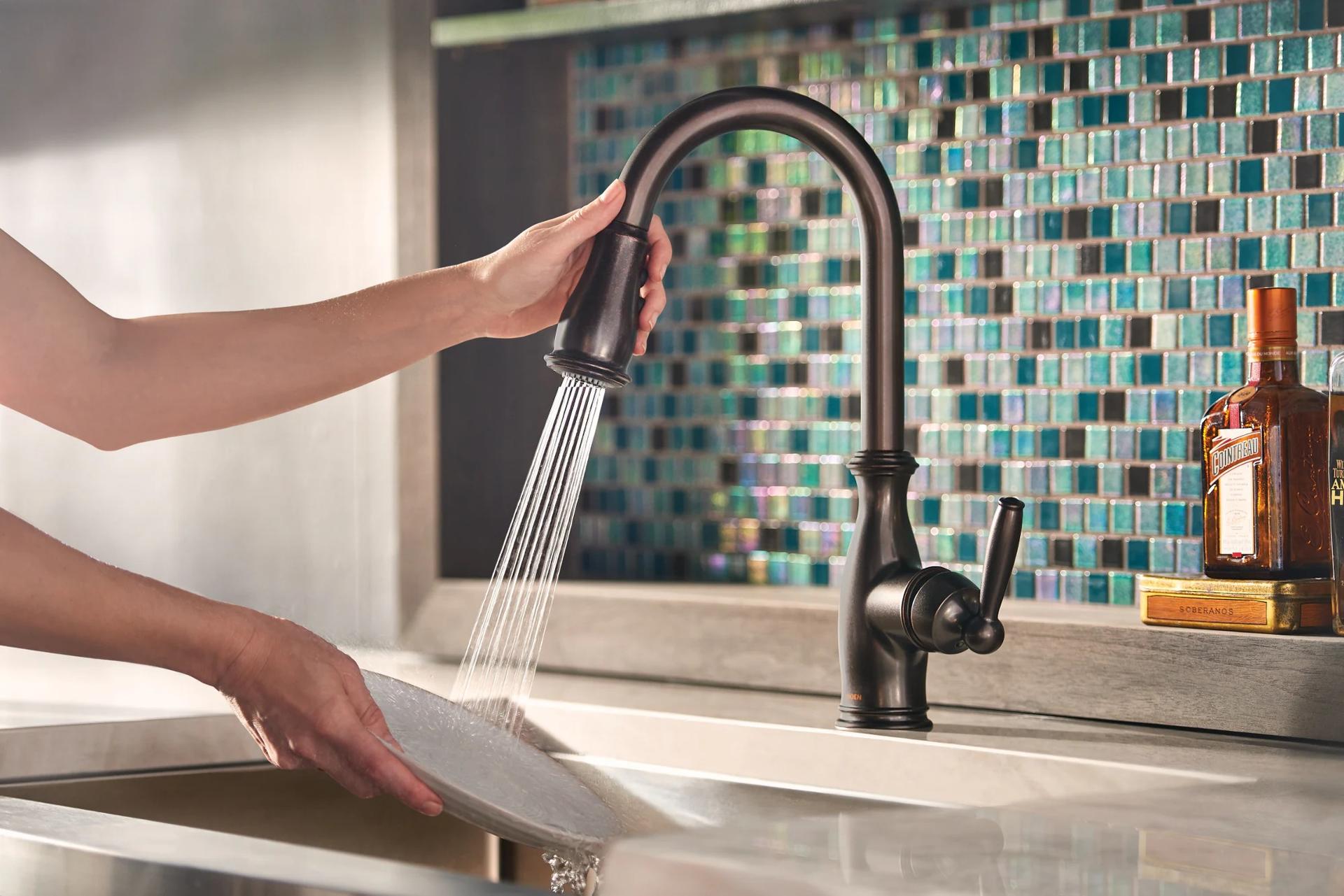 MOEN Brantford 7185ORB Single-Handle Pull-Down Sprayer Kitchen Faucet with Reflex and Power Boost in Oil Rubbed Bronze