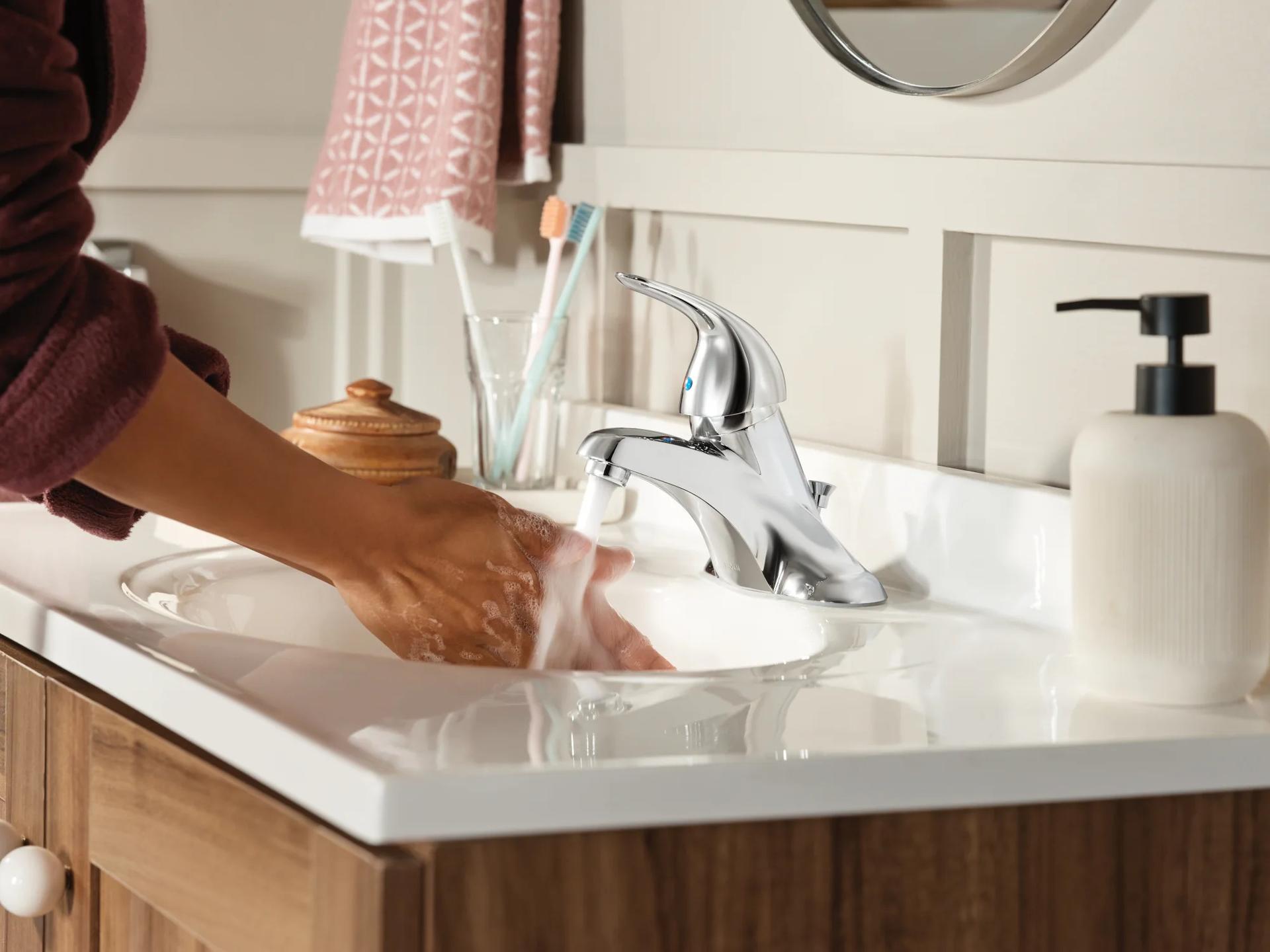 MOEN Adler WS84503 Centerset Single Handle Low-Arc Bathroom Faucet in Chrome