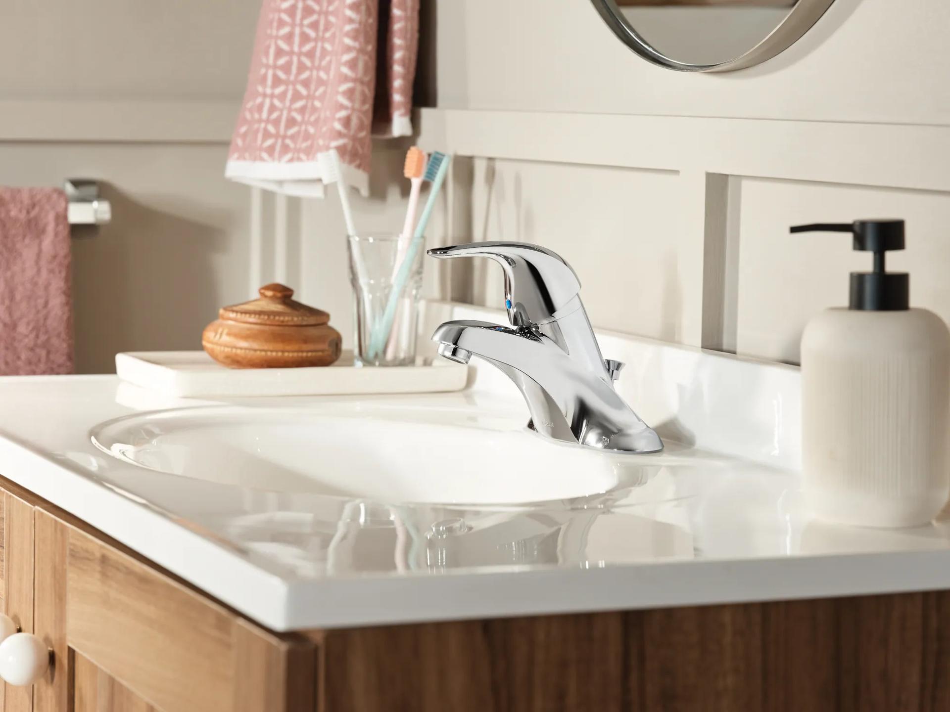 MOEN Adler WS84503 Centerset Single Handle Low-Arc Bathroom Faucet in Chrome