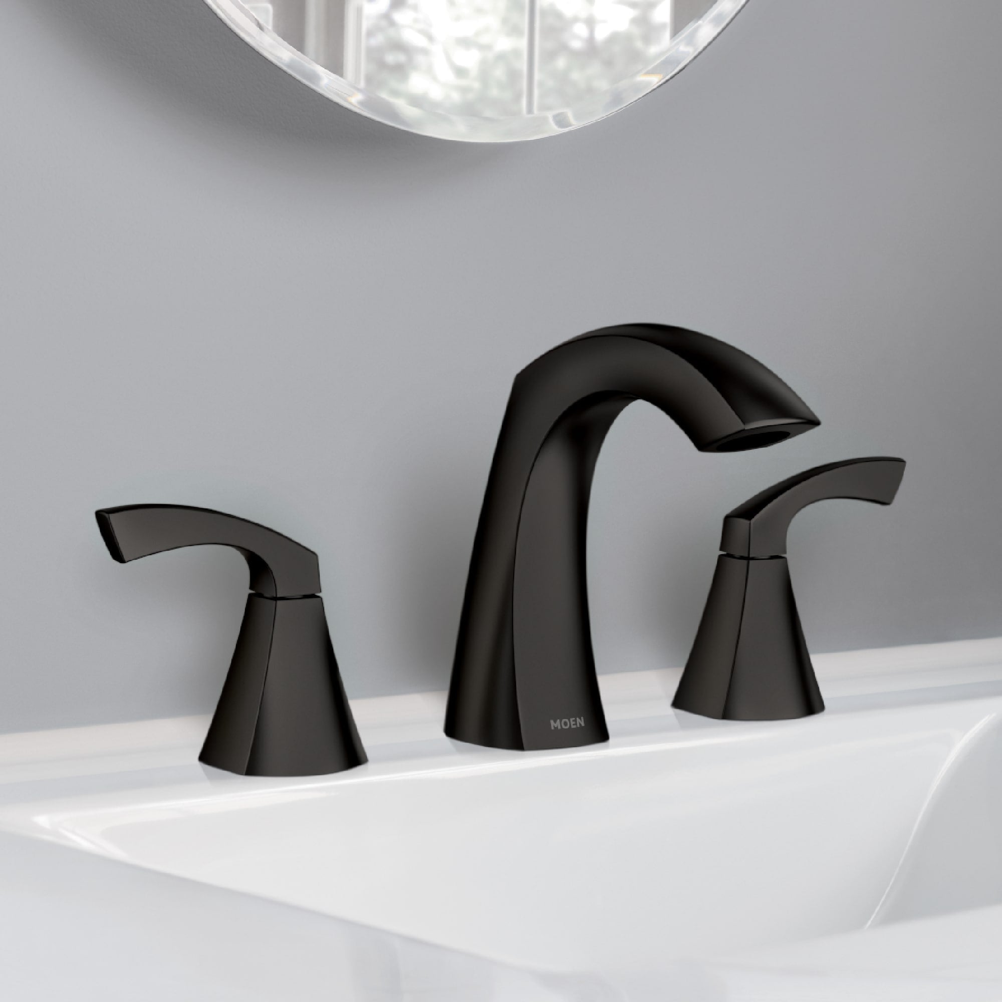 Moen Lindor 84504BL Matte Black Widespread 2-Handle Bathroom Sink Faucet with Drain Assembly