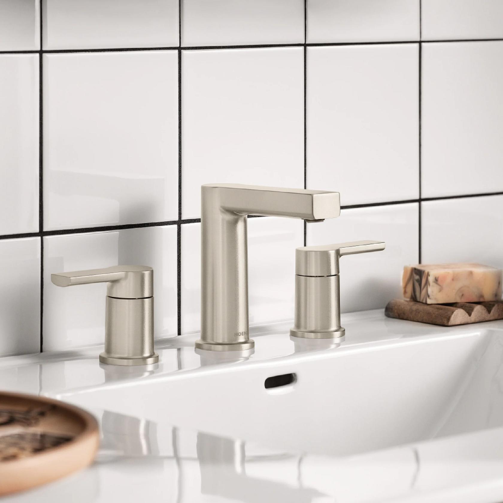 MOEN Rinza 84629SRN Widespread Double Handle Bathroom Faucet in Spot Resist Brushed Nickel