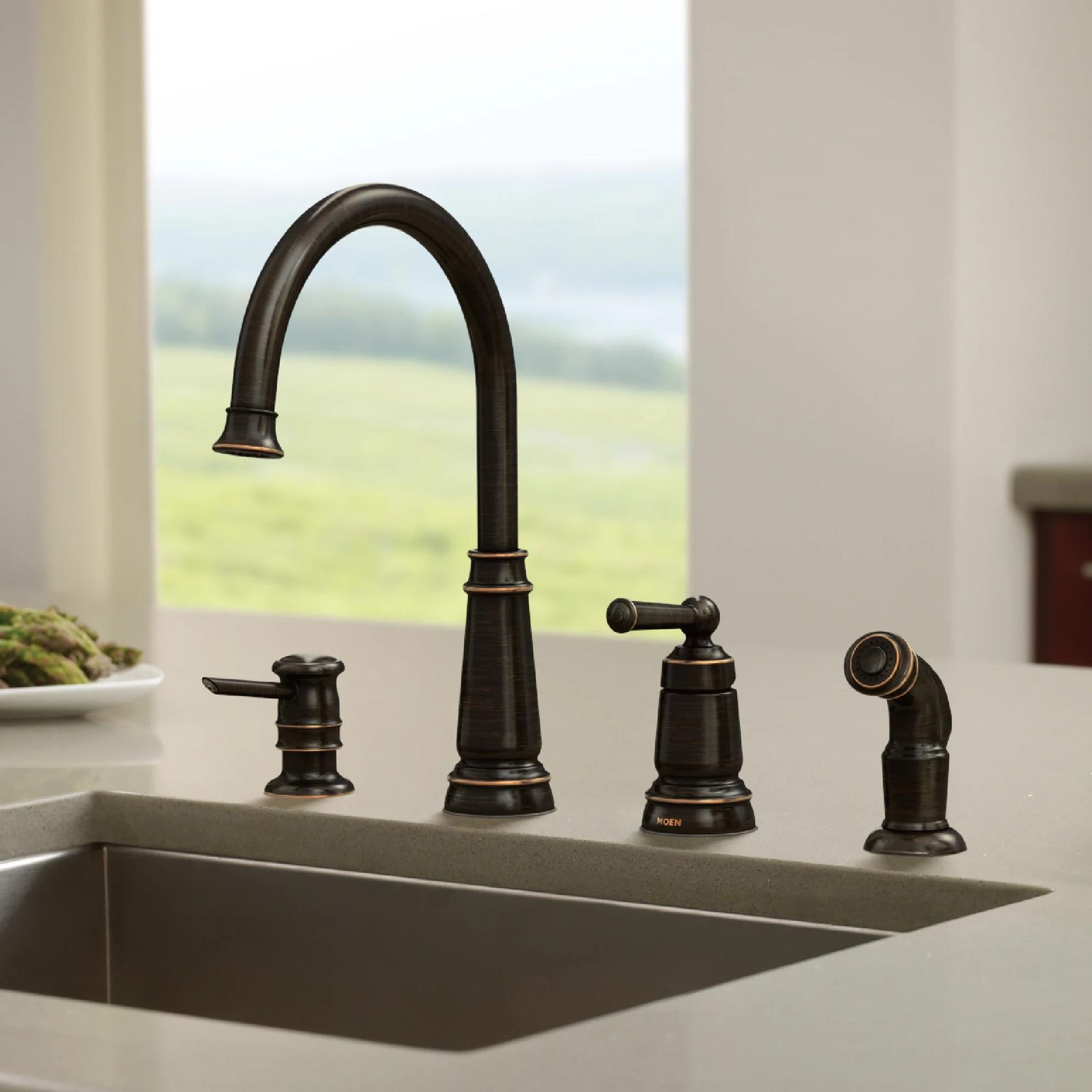 MOEN Edison 87042BRB Single Handle Deck Mount Standard Kitchen Faucet in Mediterranean Bronze