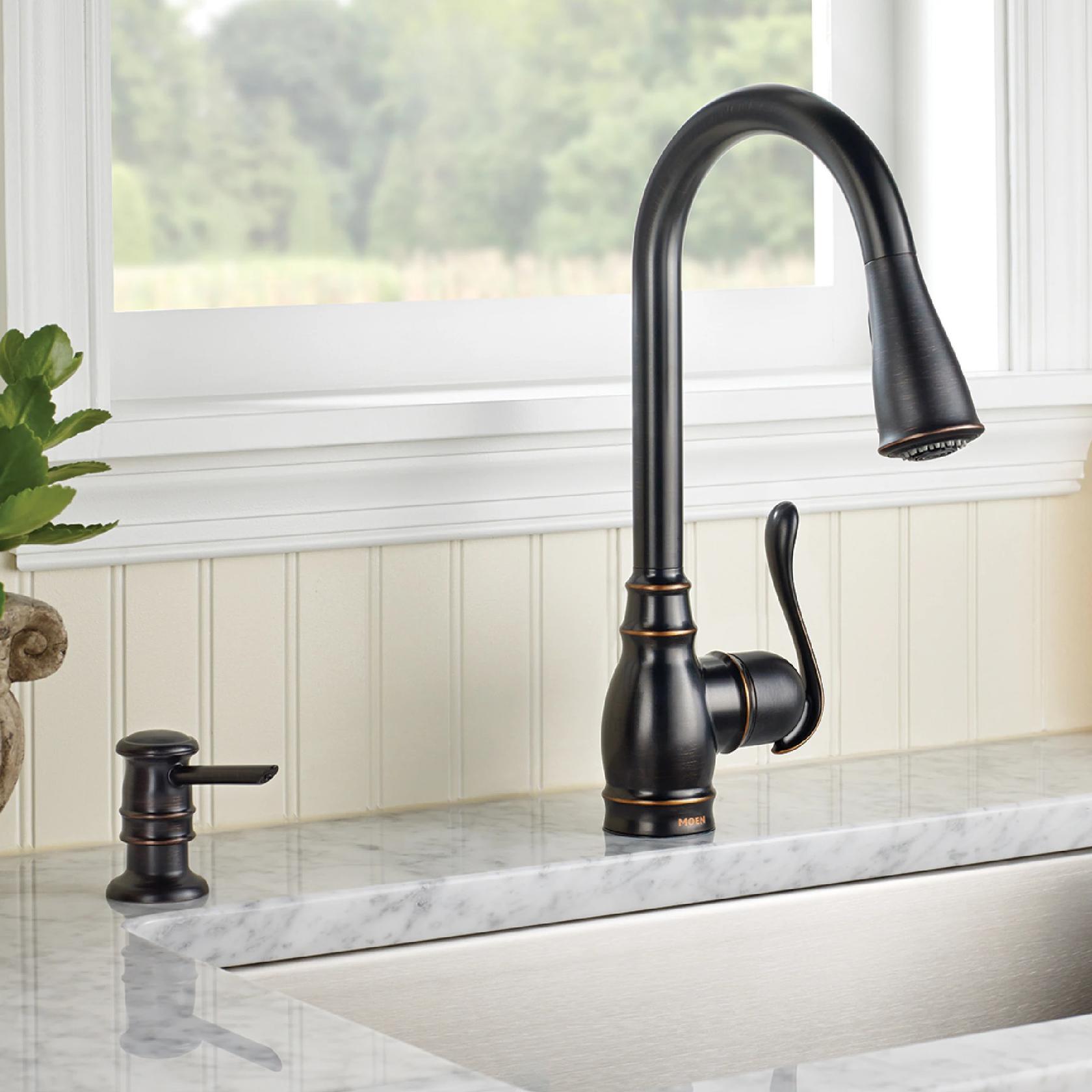 MOEN Anabelle CA87003BRB Single Handle Kitchen Faucet with Pullout Spray in Mediterranean Bronze