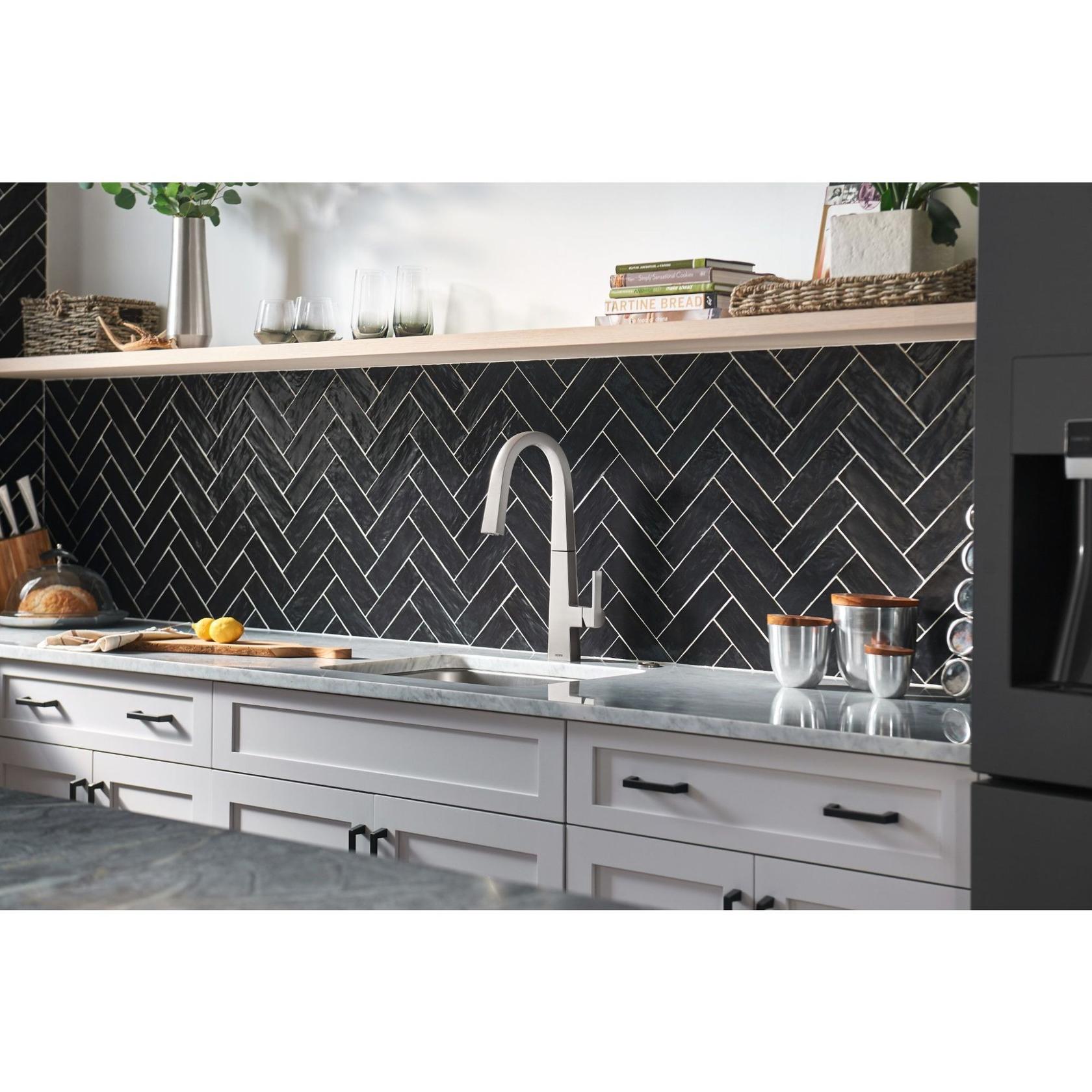 MOEN Nio S75005SRS Pull Down Sprayer Kitchen Faucet with 360 Degree Spout Swivel and Power Boost in Spot Resist Stainless