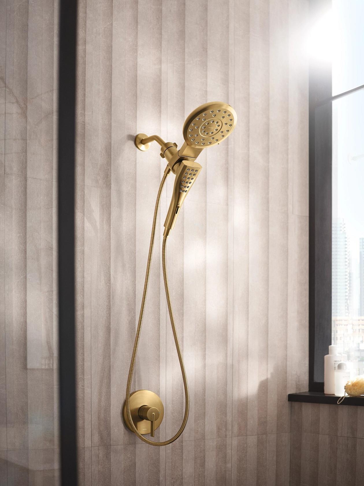 MOEN Verso 220C3EPBG 8-Spray 7 in .Dual Wall Mount Fixed and Handheld Shower Head 1.75 GPM with Infiniti Dial in Brushed Gold