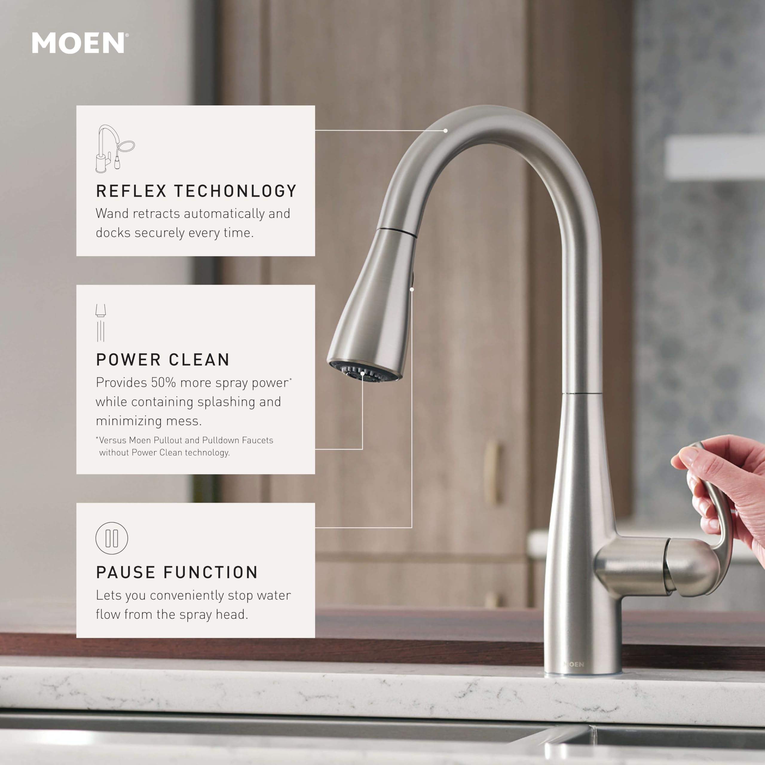 MOEN Essie 87014SRS Single-Handle Pull-Down Sprayer Kitchen Faucet with Reflex and Power Clean in Spot Resist Stainless - Like New