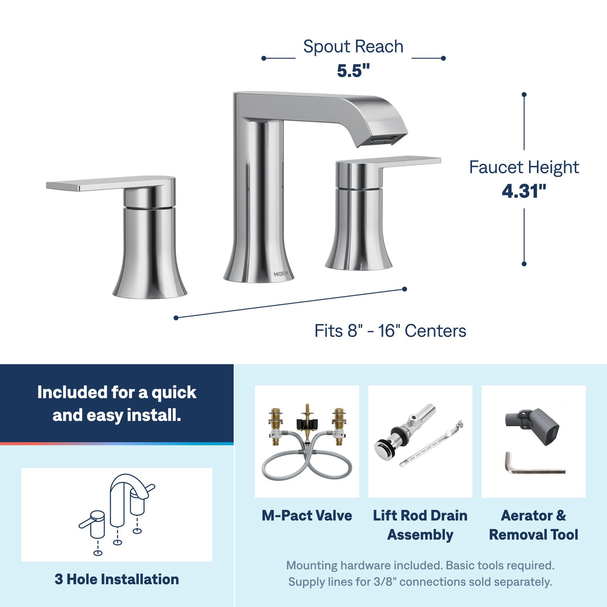 MOEN Genta LX TV6708 Widespread Bathroom Faucet Polished Chrome (Valve Included)