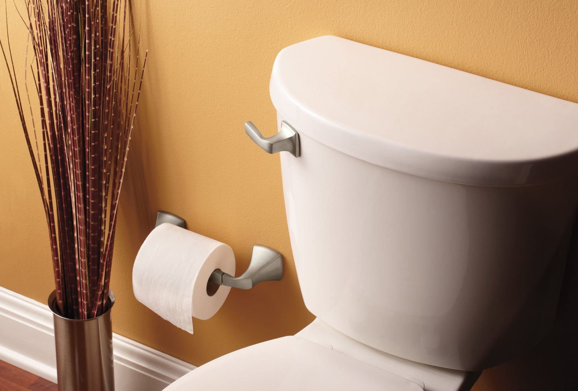 Moen Voss Collection Brushed Nickel Pivoting Toilet Paper Holder, Wall Mounted Double Post Toilet Tissue Holder, YB5108BN