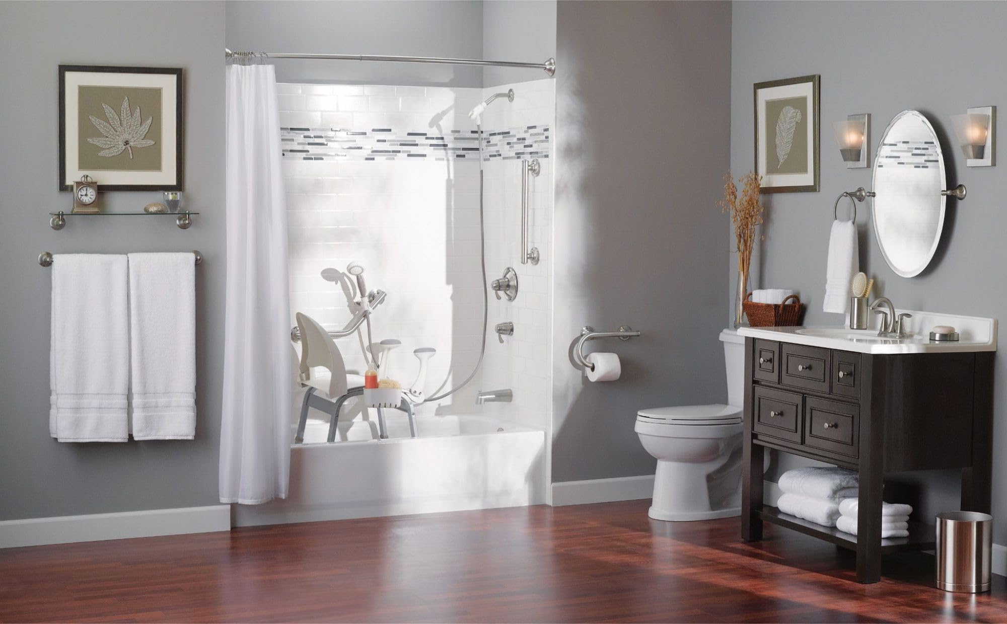 Moen LR8724D1GBN Home Care Safety 24-Inch Designer Bathroom Grab Bar with Curled Grip, 24 Inch, Brushed Nickel