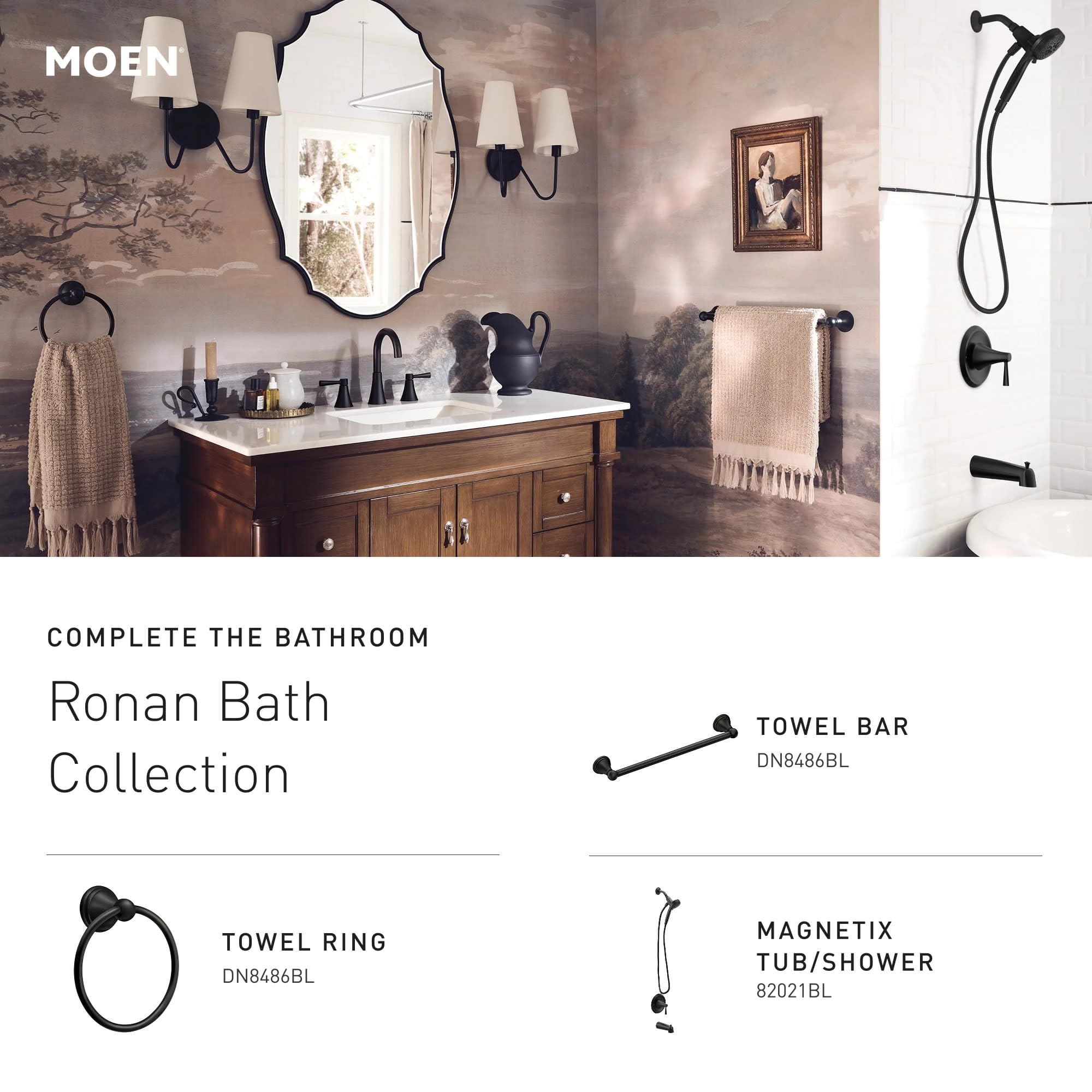 MOEN Ronan 82023BL One-Handle 6-Function Magnetix Handheld Shower Faucet in Matte Black (Valve Included)