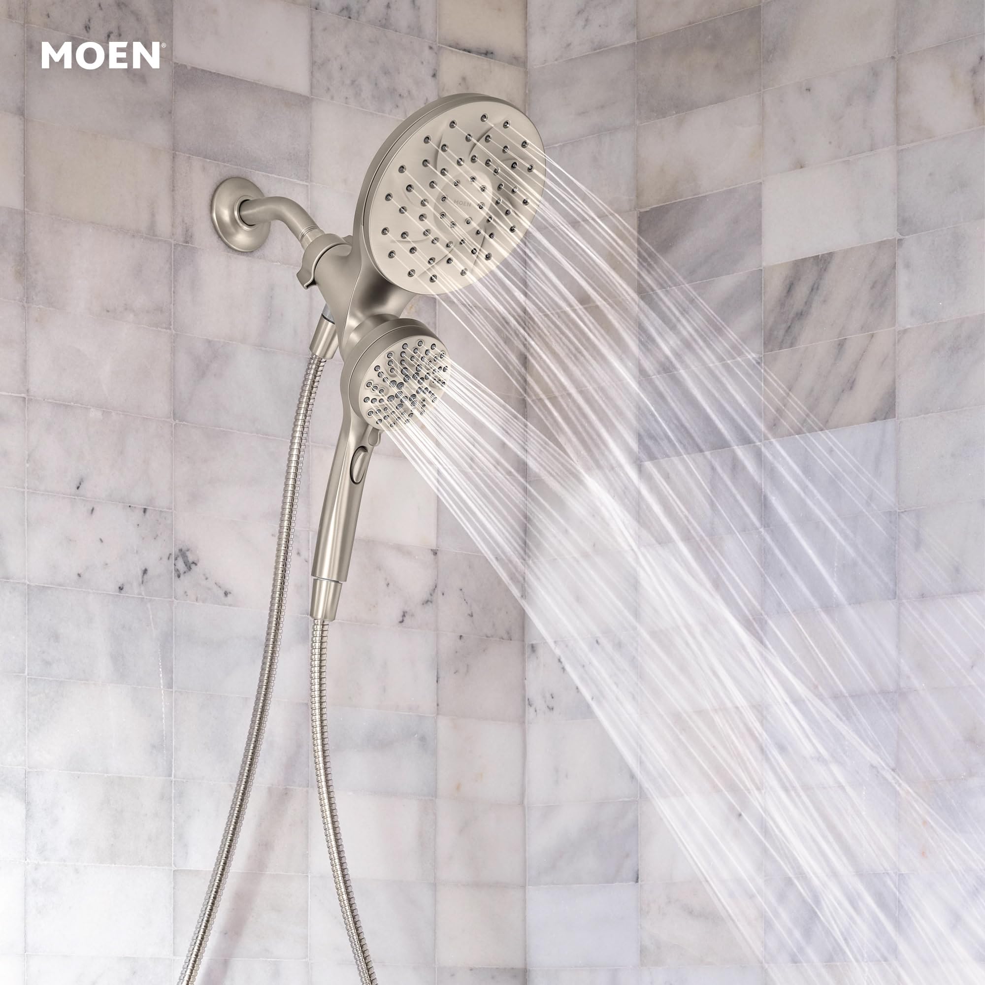 Moen 26009SRN Engage Magnetix 2-in-1 Combo Rain Showerhead with Handheld Spray, Magnetic Docking System, Spot Resist Brushed Nickel, 6-Spray Settings, 2.5 GPM