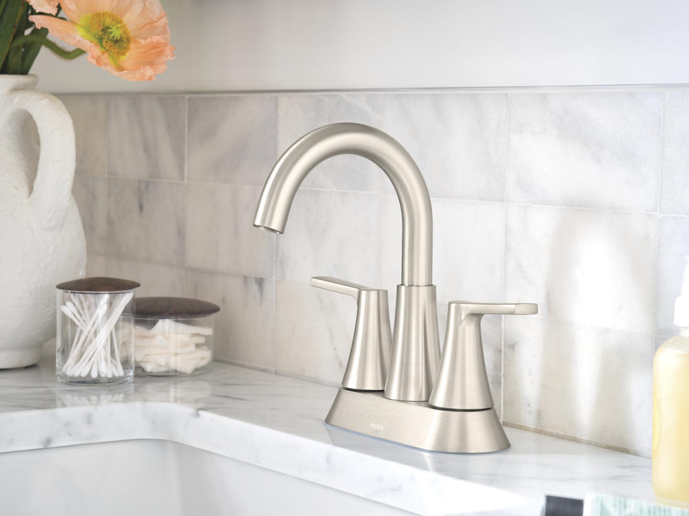 MOEN Mikah 84311SRN Two Handle High Arc Bathroom Faucet in Spot Resist Brushed Nickel