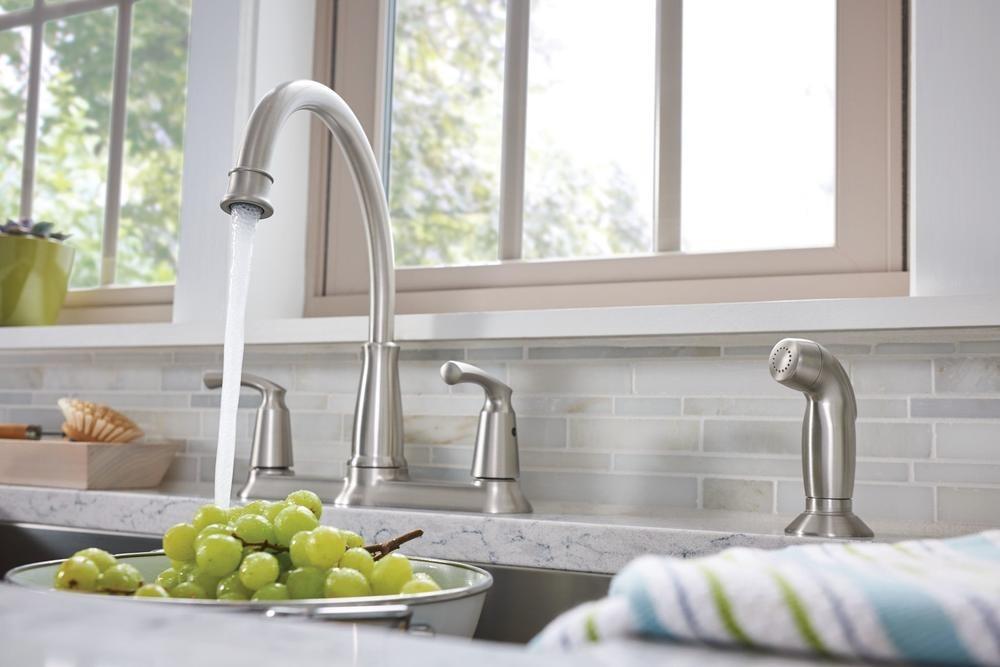 MOEN Bexley 87403SRS Double Handle Kitchen Faucet in Spot Resist Stainless