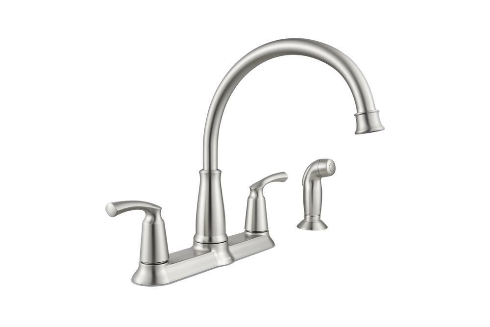 MOEN Bexley 87403SRS Double Handle Kitchen Faucet in Spot Resist Stainless