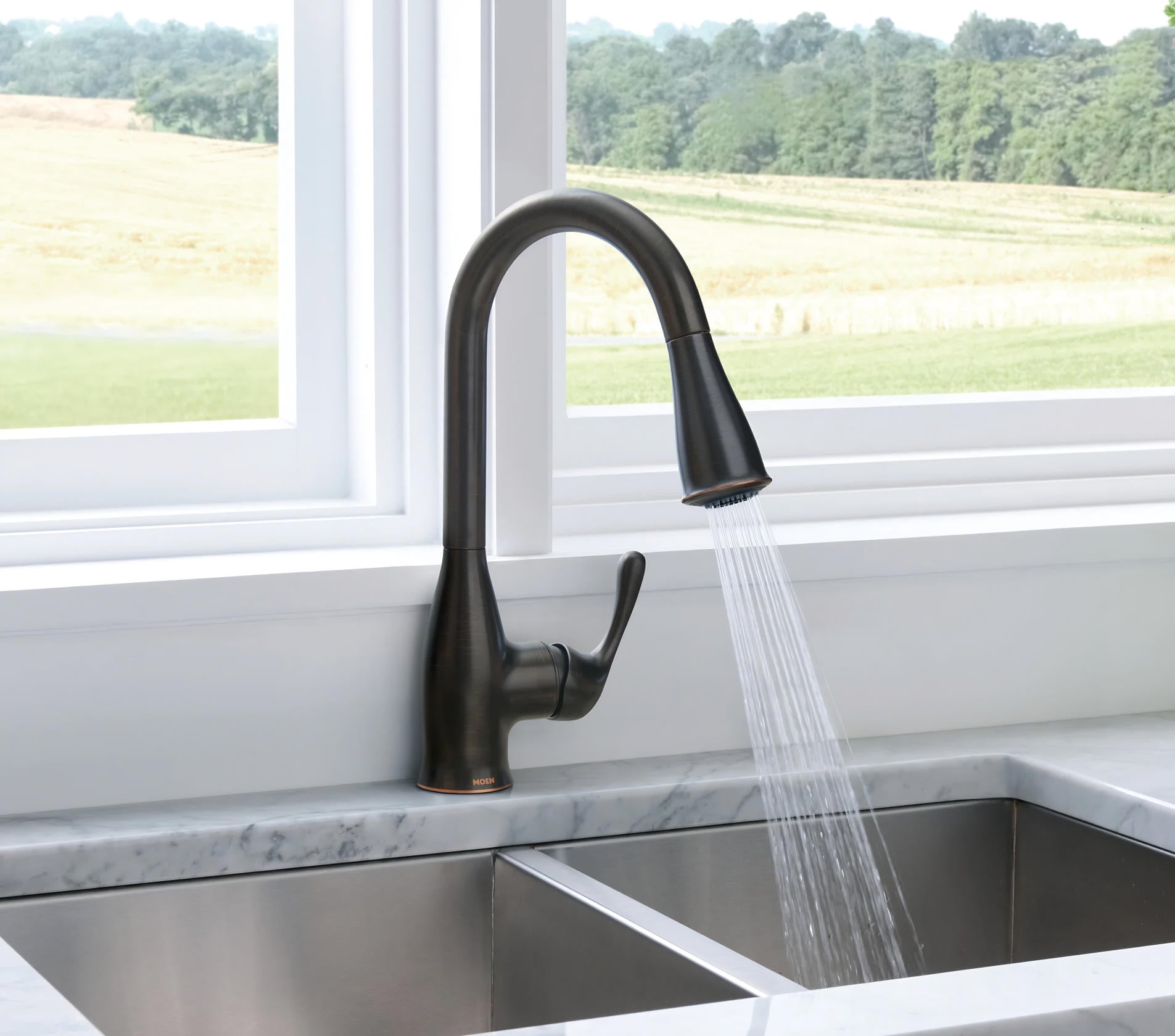 MOEN Kaden 87966BRB Single-Handle Pull-Down Sprayer Kitchen Faucet with Reflex and Power Clean in Mediterranean Bronze