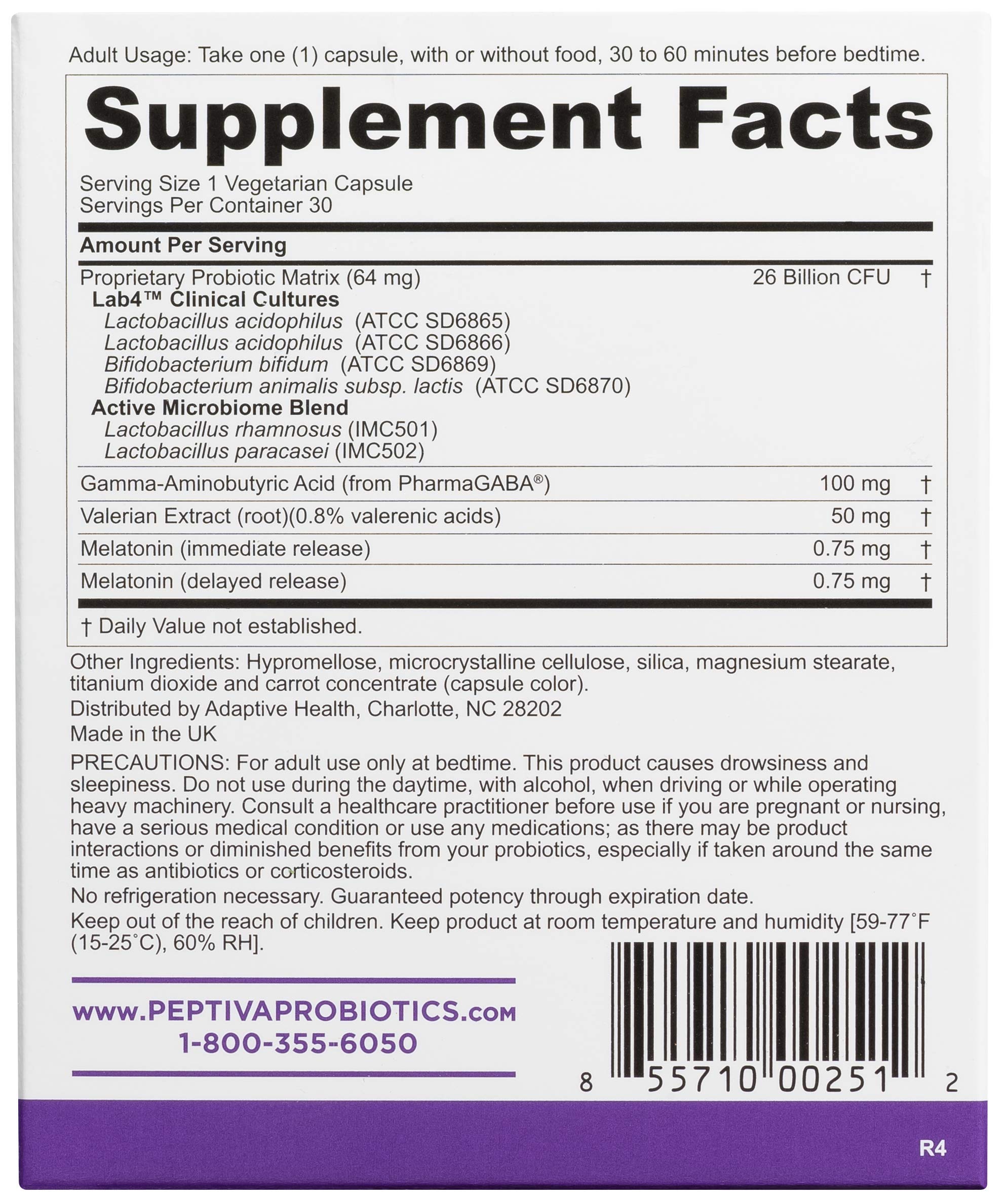 Peptiva 26 Billion CFU Probiotic and Sleep Support - Clinically Validated Multi-Strain Probiotic - Lactobacillus and Bifidobacterium, Melatonin - 30 Count
