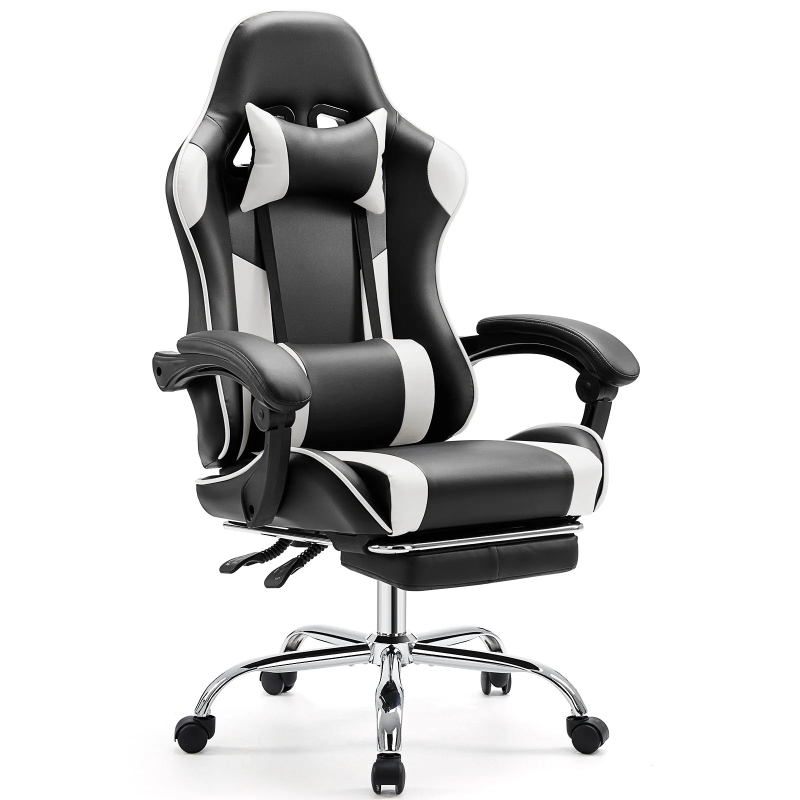 Gaming Chair with Adjustable Swivel PU Leather with Headrest and Lumbar Support