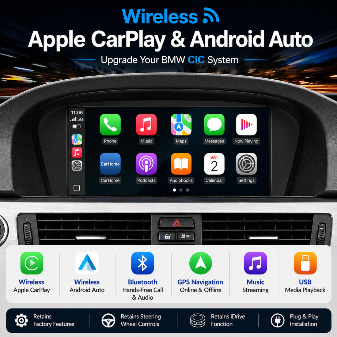 Wireless CarPlay TouchScreen For CIC BMW 3/5 Series E90 E91 E92/93 E60 E61 E63