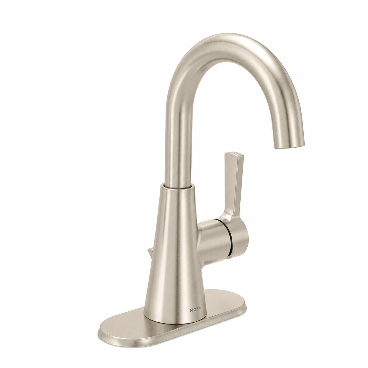 MOEN Jase 64430BN One-Handle Single Hole Bathroom Sink Faucet in Brushed Nickel (Drain Included)