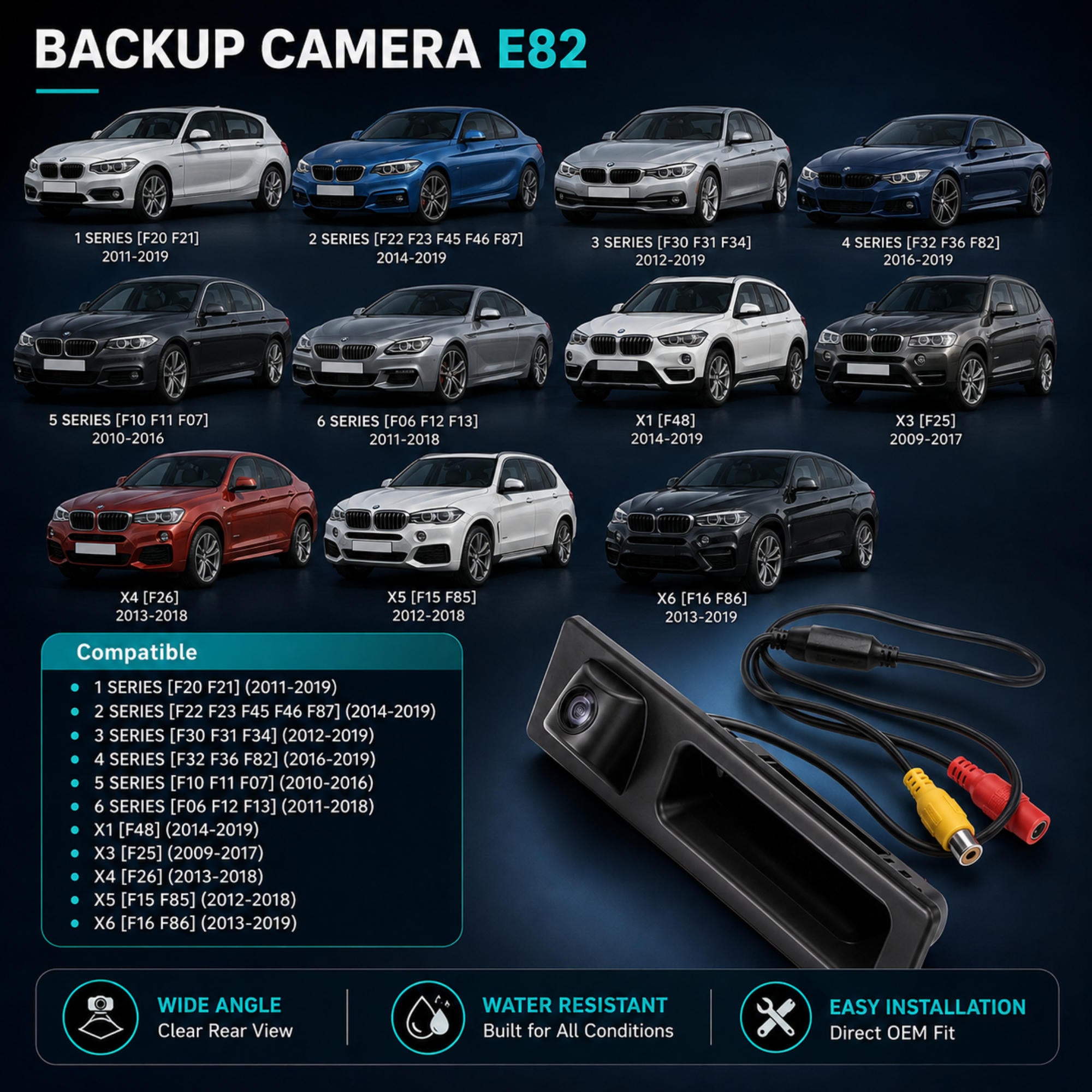 720P HD Trunk Handle Rear View Backup Parking Camera for BMW 3 4 5 6 Series F30 F10 F32 F36 F07 F12 F13