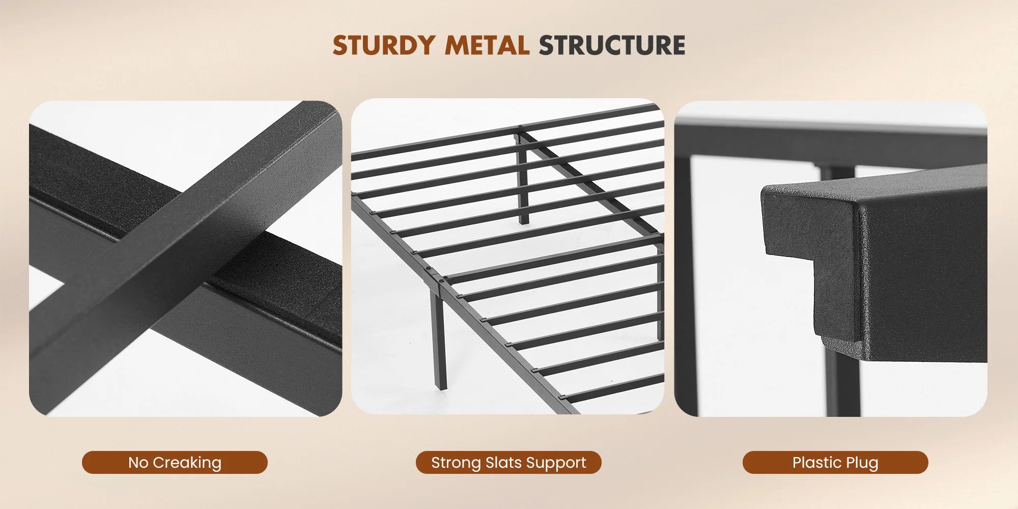 Soft Pack Heavy Duty Metal Bed Frame with Headboard Charging Station For Bedroom