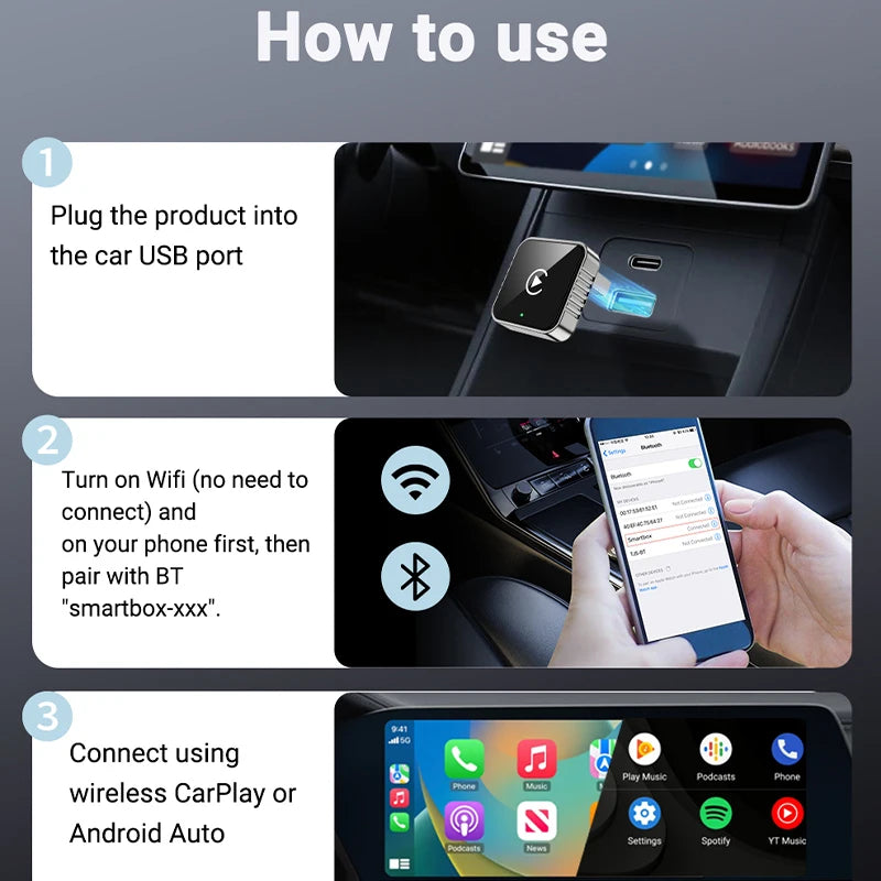 Mini CarPlay AI Box 2-in-1 Wired to Wireless CarPlay & Android Auto Adapter 5GHz WiFi
