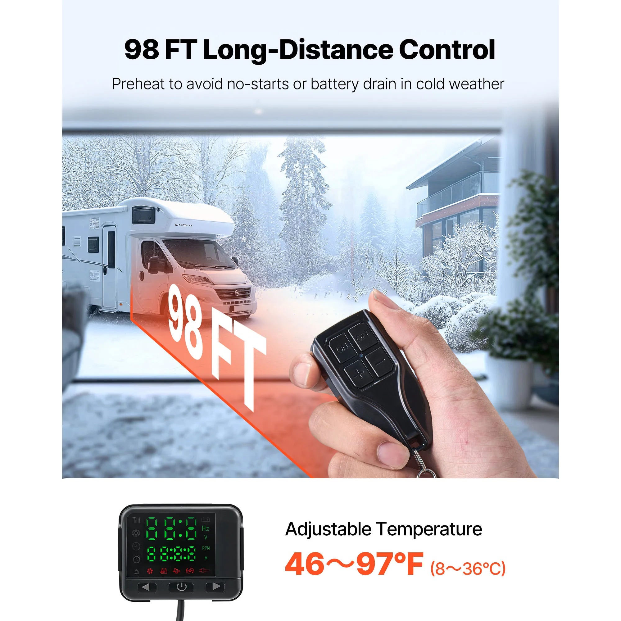 VEVOR All-in-one Camping Diesel Forced Air Heater 12V 24V 8KW LCD Remote Control