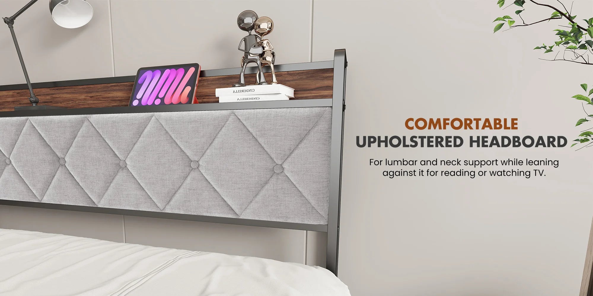 Soft Pack Heavy Duty Metal Bed Frame with Headboard Charging Station For Bedroom