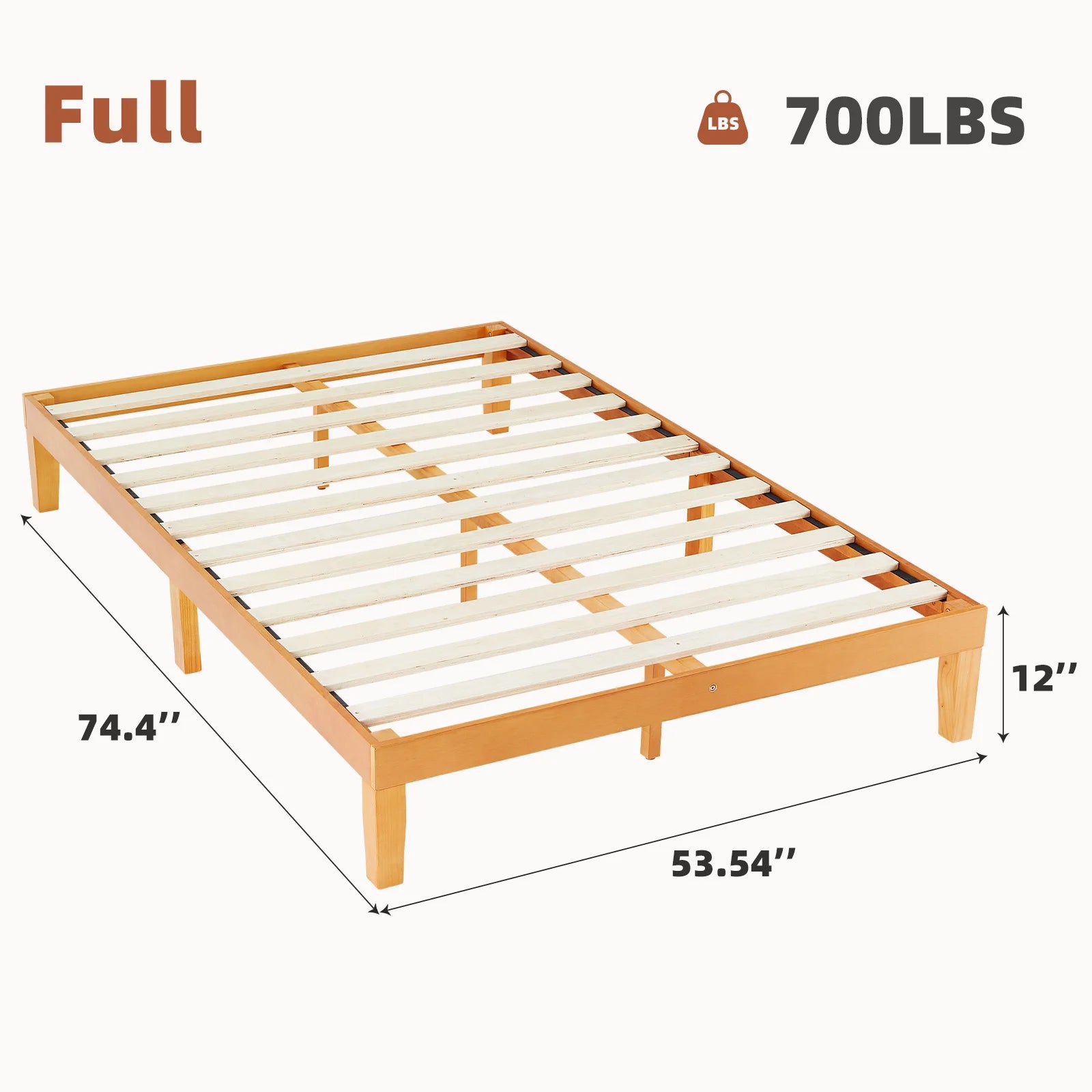 Queen Solid Wood Bed Frame with Sturdy Wood Slat Support No Box Spring Needed