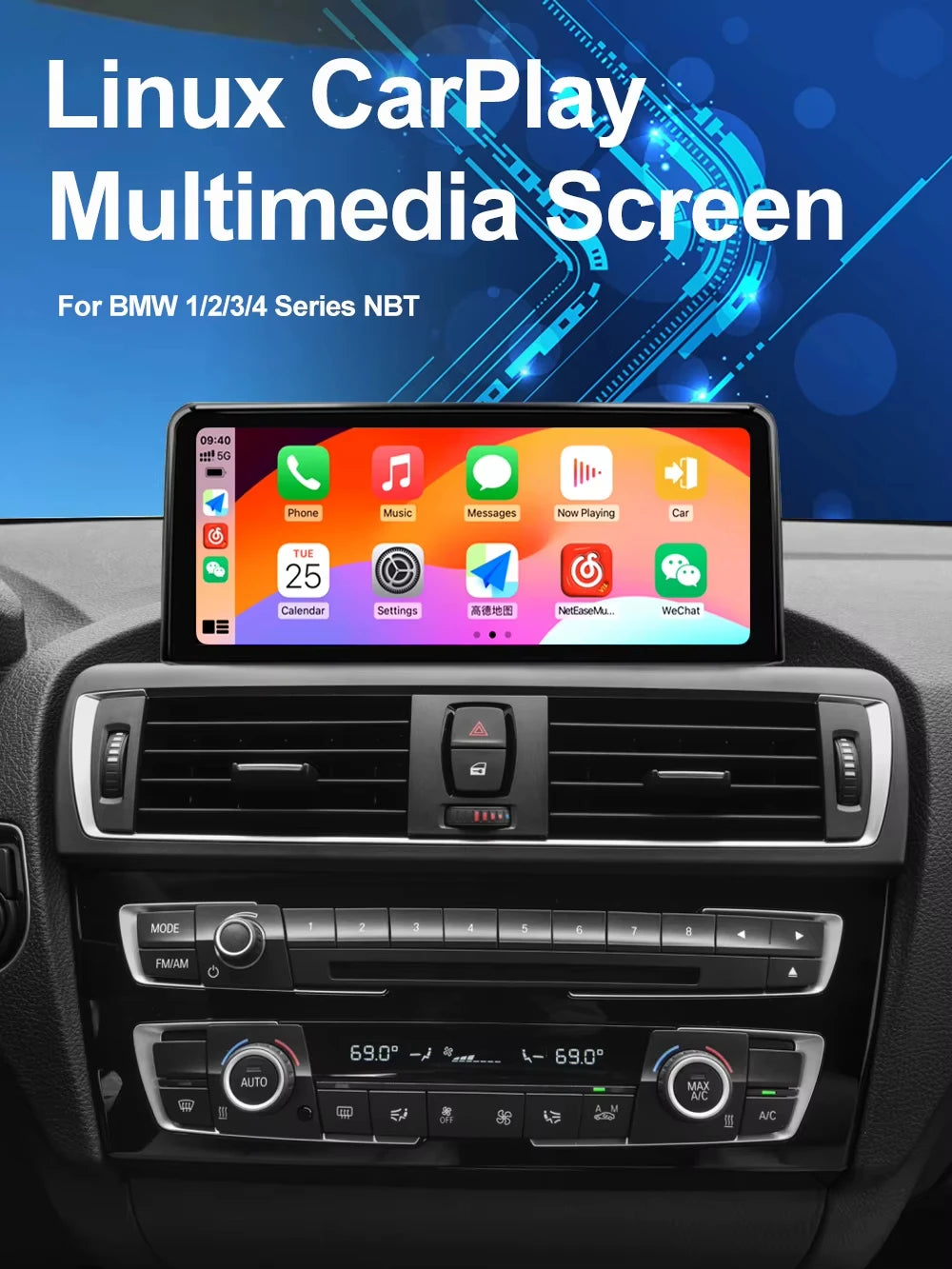 Touchscreen CarPlay Linux Head Unit for BMW F30 F31 F32 F33 F34 F36 F20 F21 NBT
