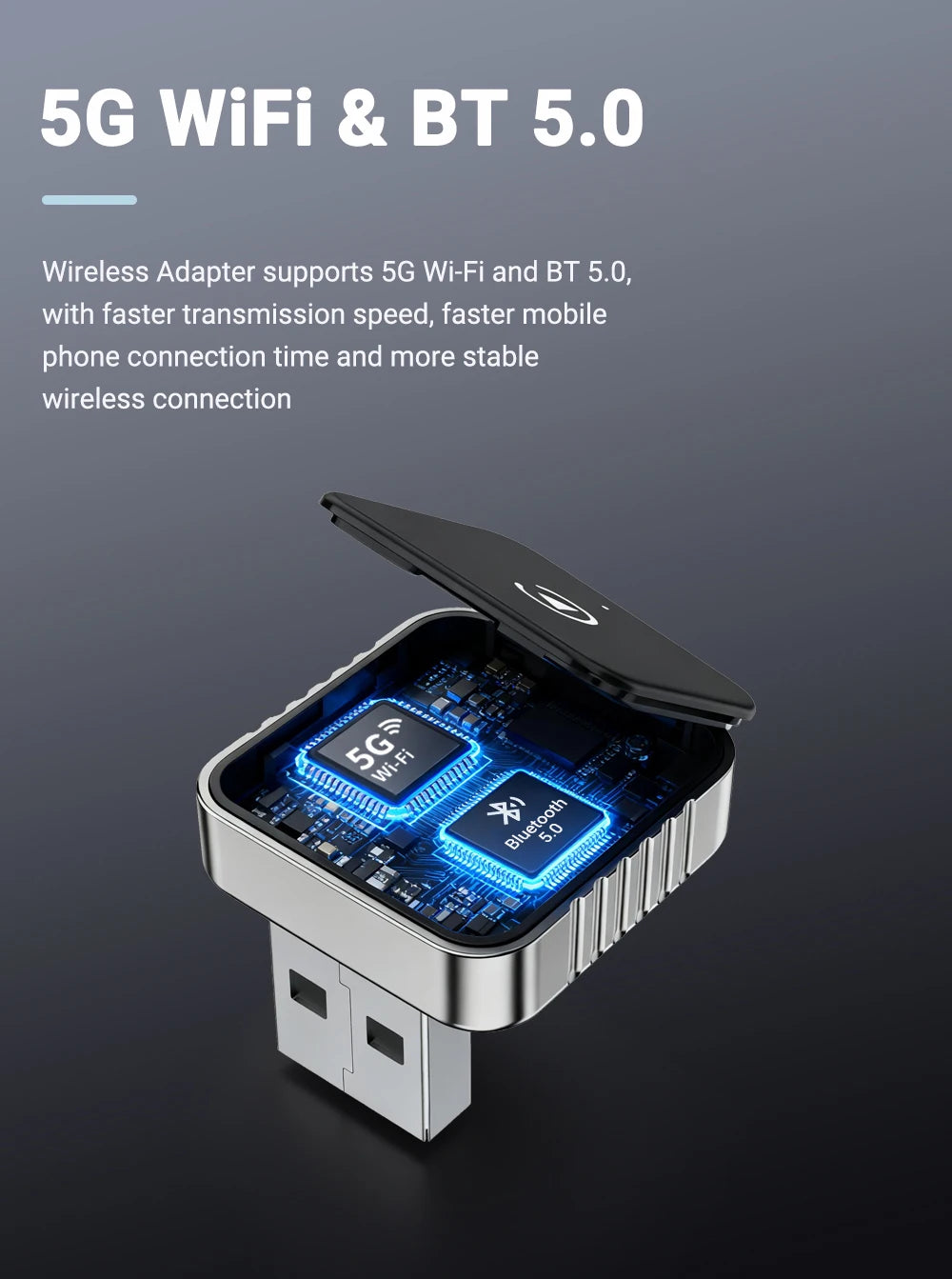 Mini CarPlay AI Box 2-in-1 Wired to Wireless CarPlay & Android Auto Adapter 5GHz WiFi