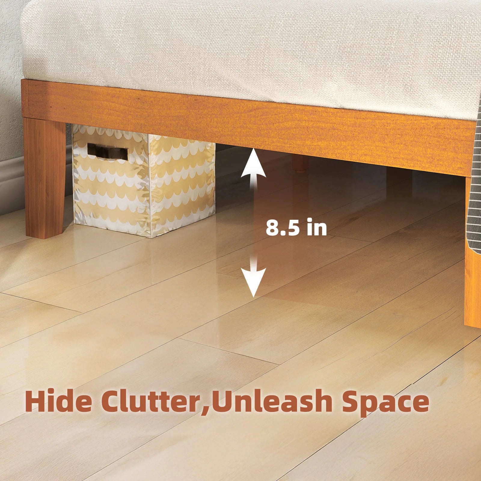 Queen Solid Wood Bed Frame with Sturdy Wood Slat Support No Box Spring Needed