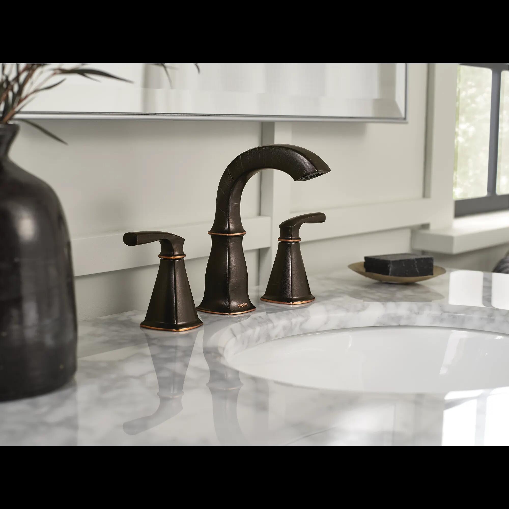 MOEN Finney 84722BRB Two-Handle High Arc Widespread Bathroom Faucet in Mediterranean Bronze (Valve Included)