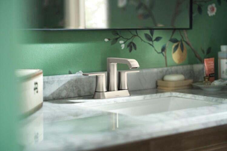 MOEN Genta 84764SRN 4 in. Centerset Double-Handle Bathroom Faucet in Spot Resist Brushed Nickel