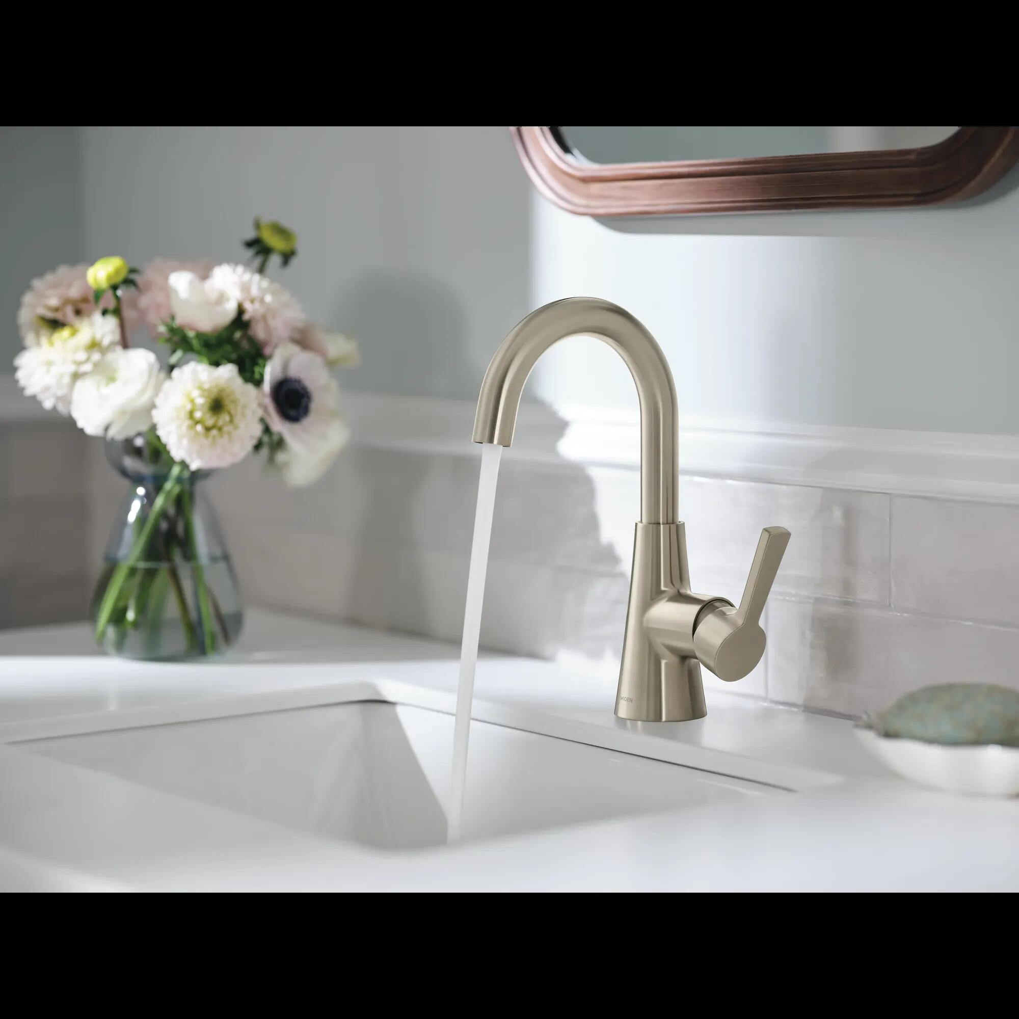MOEN Jase 64430BN One-Handle Single Hole Bathroom Sink Faucet in Brushed Nickel (Drain Included)