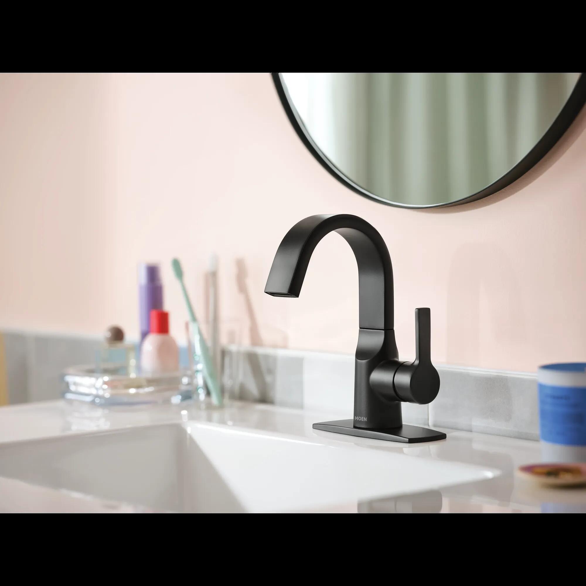 MOEN Avri 84156BL One-Handle Single-Hole Bathroom Faucet in Matte Black (Drain Included)