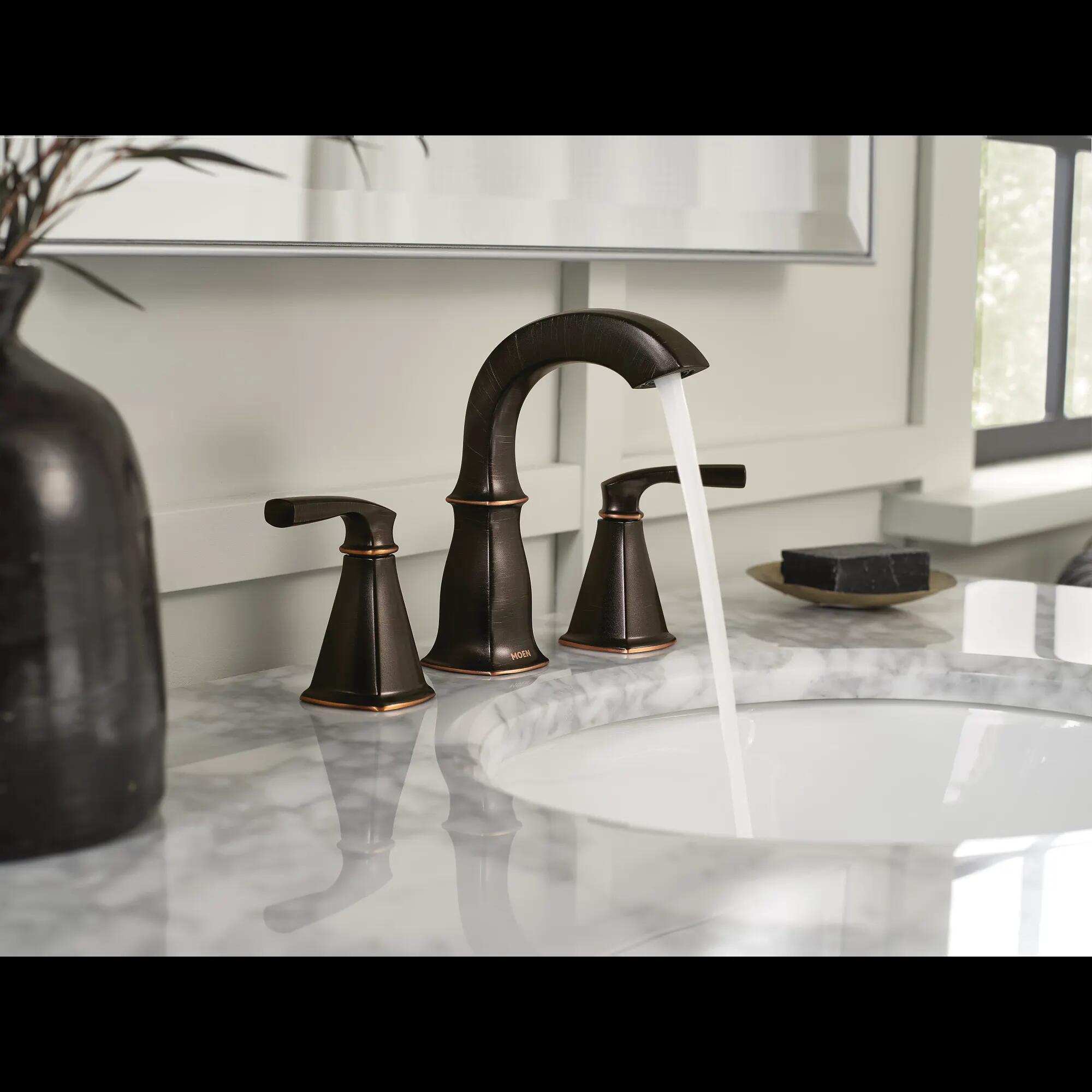 MOEN Finney 84722BRB Two-Handle High Arc Widespread Bathroom Faucet in Mediterranean Bronze (Valve Included)