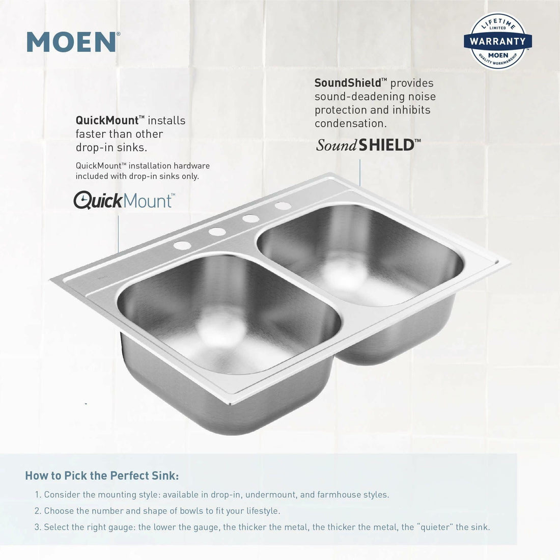 MOEN 2000 Series GS20214B 31-3/4" x 18-1/4" 50/50 Double-Bowl Undermount Kitchen Sink in Brushed Stainless Steel
