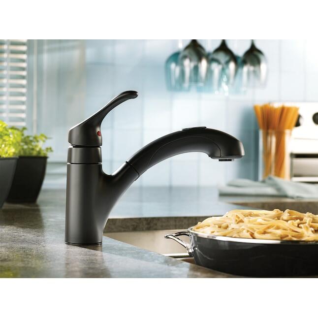 MOEN Renzo CA87316BL One-Handle Pullout Kitchen Faucet with Sprayer, Matte Black