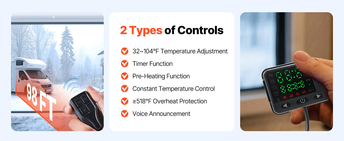 VEVOR Portable Diesel Air Heater 8KW DC 12V/24V All in One 1.3 Gal with Remote