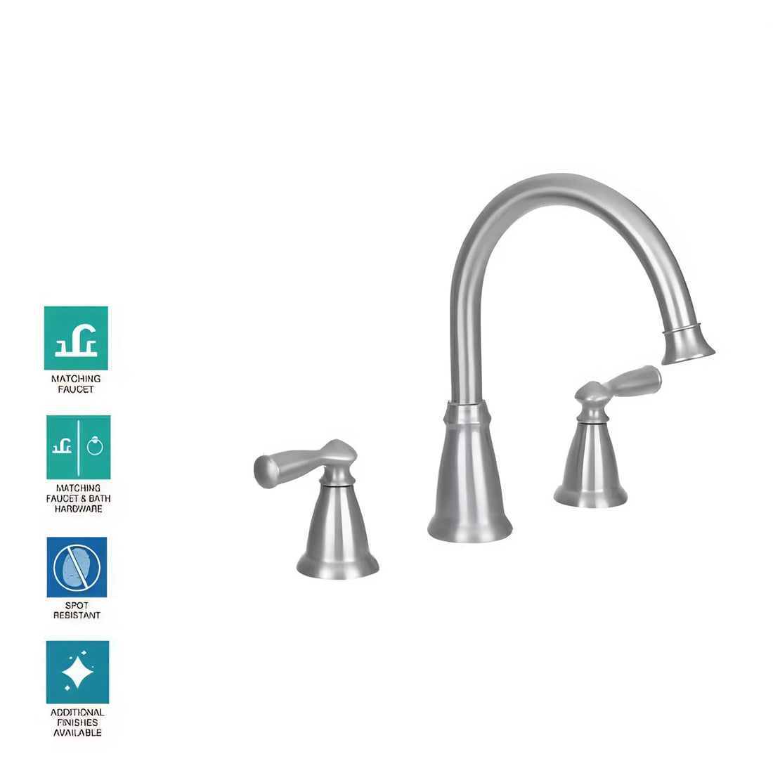 MOEN Banbury 86924SRN 2-Handle Deck-Mount High Arc Roman Tub Faucet in Spot Resist Brushed Nickel (Valve Included)