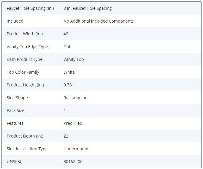 Home Decorators Collection 49 in x 22 in Engineered Marble Single Sink Vanity Top in Winter White